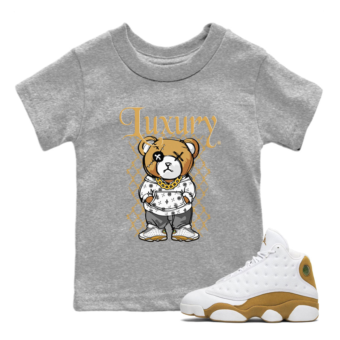 Air Jordan 13 Wheat shirt to match jordans Luxury Bear Streetwear Sneaker Shirt AJ13 Wheat Drip Gear Zone Sneaker Matching Clothing Baby Toddler Heather Grey 1 T-Shirt