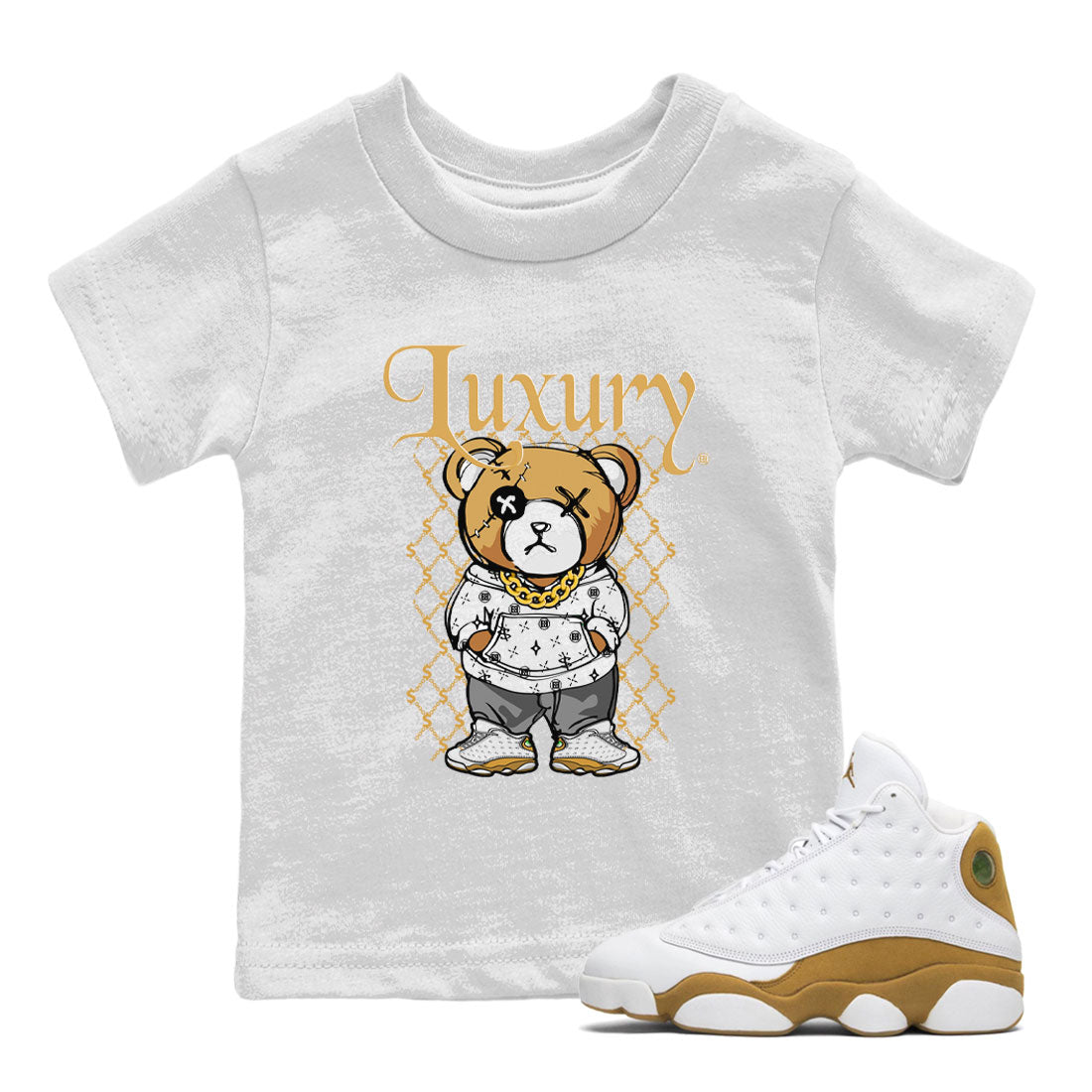 Air Jordan 13 Wheat shirt to match jordans Luxury Bear Streetwear Sneaker Shirt AJ13 Wheat Drip Gear Zone Sneaker Matching Clothing Baby Toddler White 1 T-Shirt