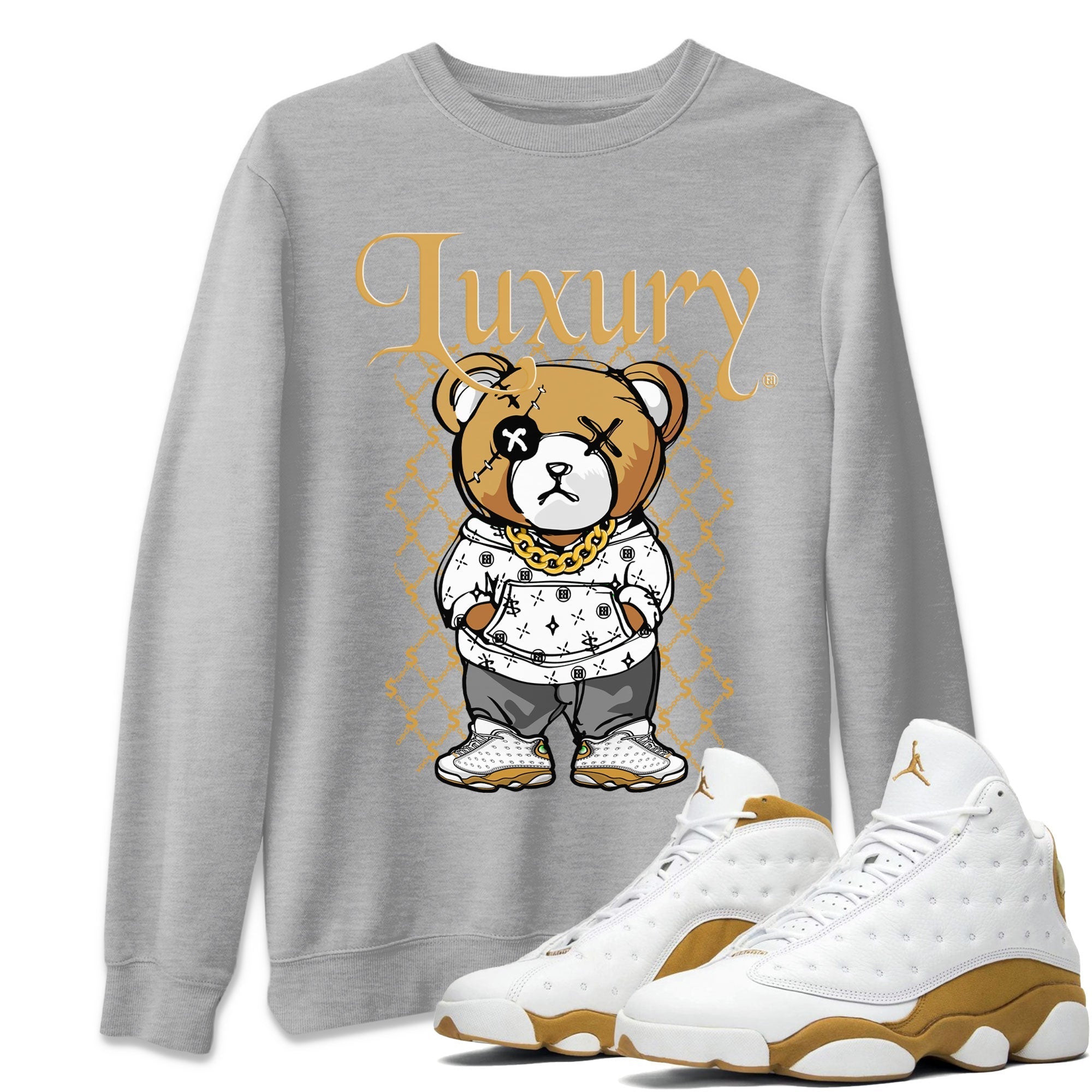 Air Jordan 13 Wheat shirt to match jordans Luxury Bear Streetwear Sneaker Shirt AJ13 Wheat Drip Gear Zone Sneaker Matching Clothing Unisex Heather Grey 1 T-Shirt