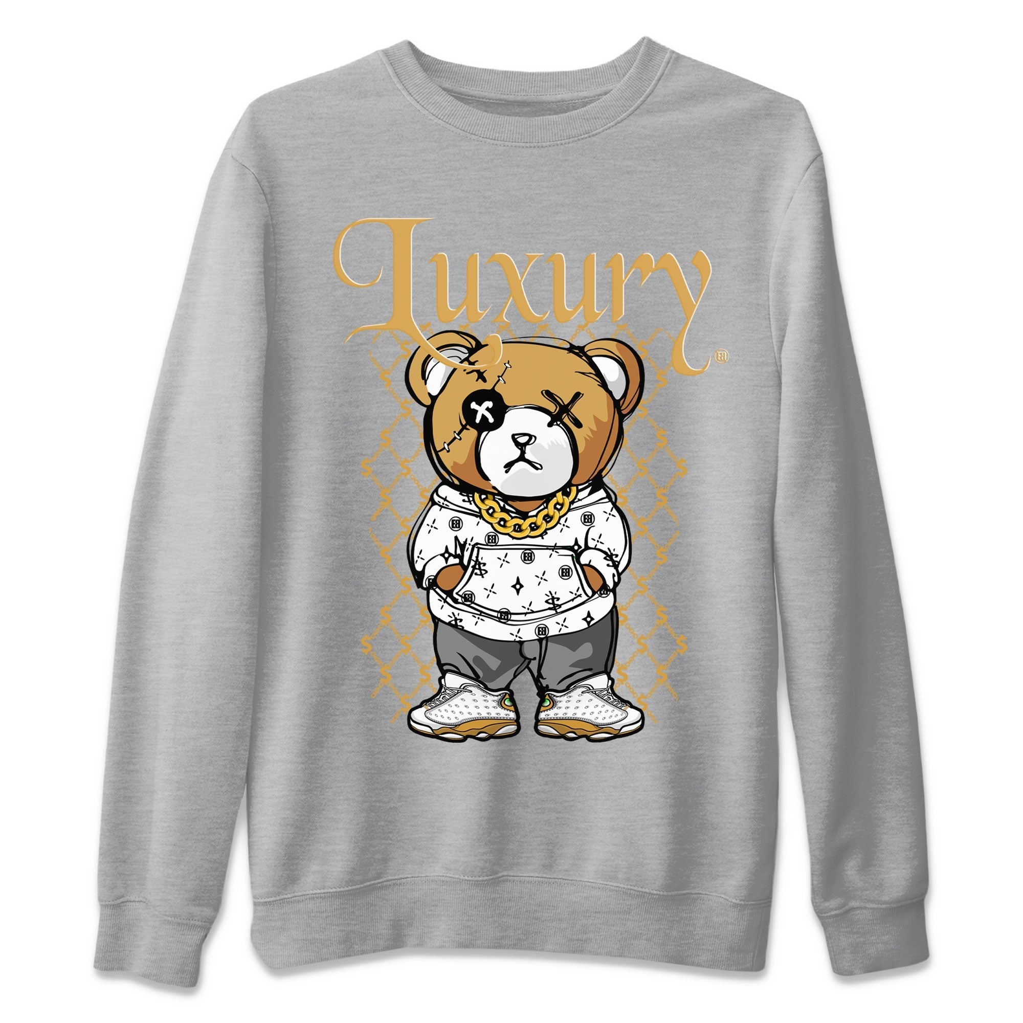 Air Jordan 13 Wheat shirt to match jordans Luxury Bear Streetwear Sneaker Shirt AJ13 Wheat Drip Gear Zone Sneaker Matching Clothing Unisex Heather Grey 2 T-Shirt