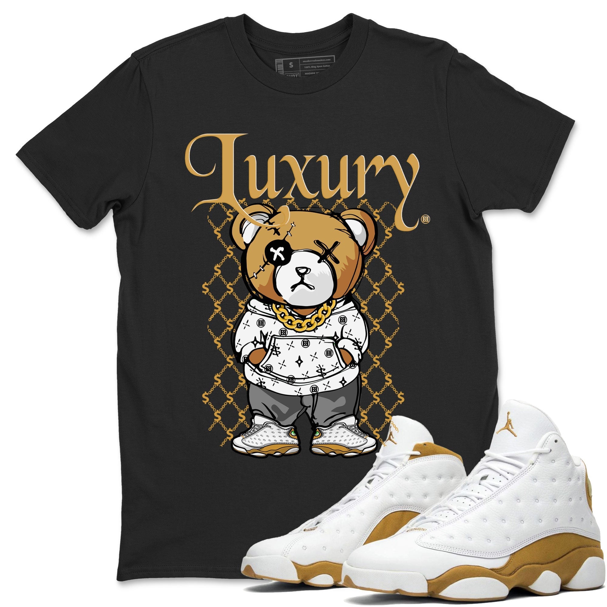 Air Jordan 13 Wheat shirt to match jordans Luxury Bear Streetwear Sneaker Shirt AJ13 Wheat Drip Gear Zone Sneaker Matching Clothing Unisex Black 1 T-Shirt