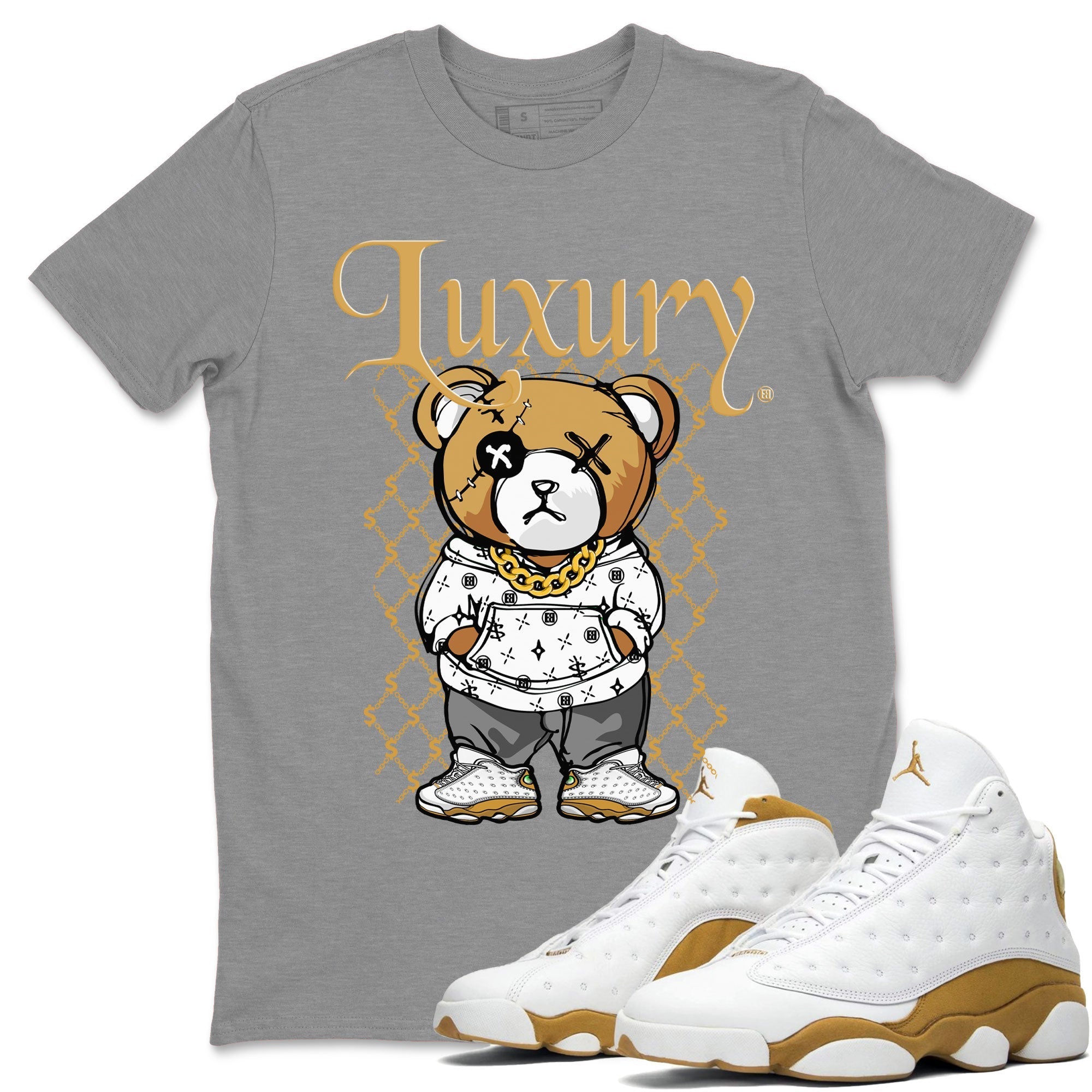 Air Jordan 13 Wheat shirt to match jordans Luxury Bear Streetwear Sneaker Shirt AJ13 Wheat Drip Gear Zone Sneaker Matching Clothing Unisex Heather Grey 1 T-Shirt