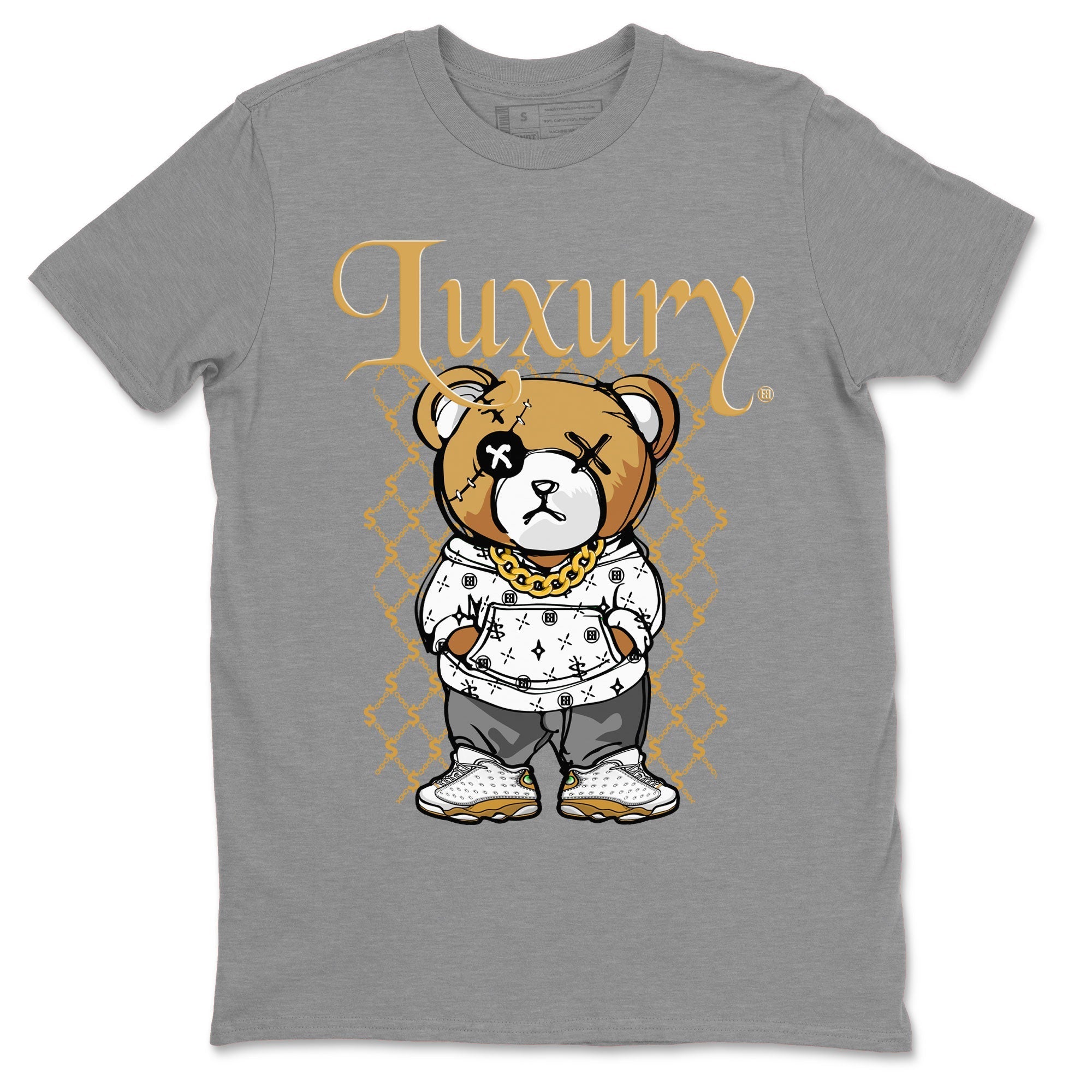 Air Jordan 13 Wheat shirt to match jordans Luxury Bear Streetwear Sneaker Shirt AJ13 Wheat Drip Gear Zone Sneaker Matching Clothing Unisex Heather Grey 2 T-Shirt