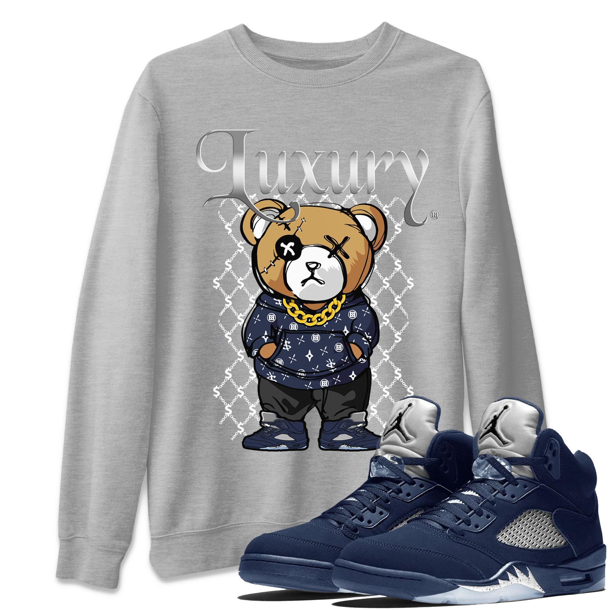 Air Jordan 5 Georgetown shirt to match jordans Luxury Bear Streetwear Sneaker Shirt 5s Georgetown Drip Gear Zone Sneaker Matching Clothing Unisex Heather Grey 1 T-Shirt