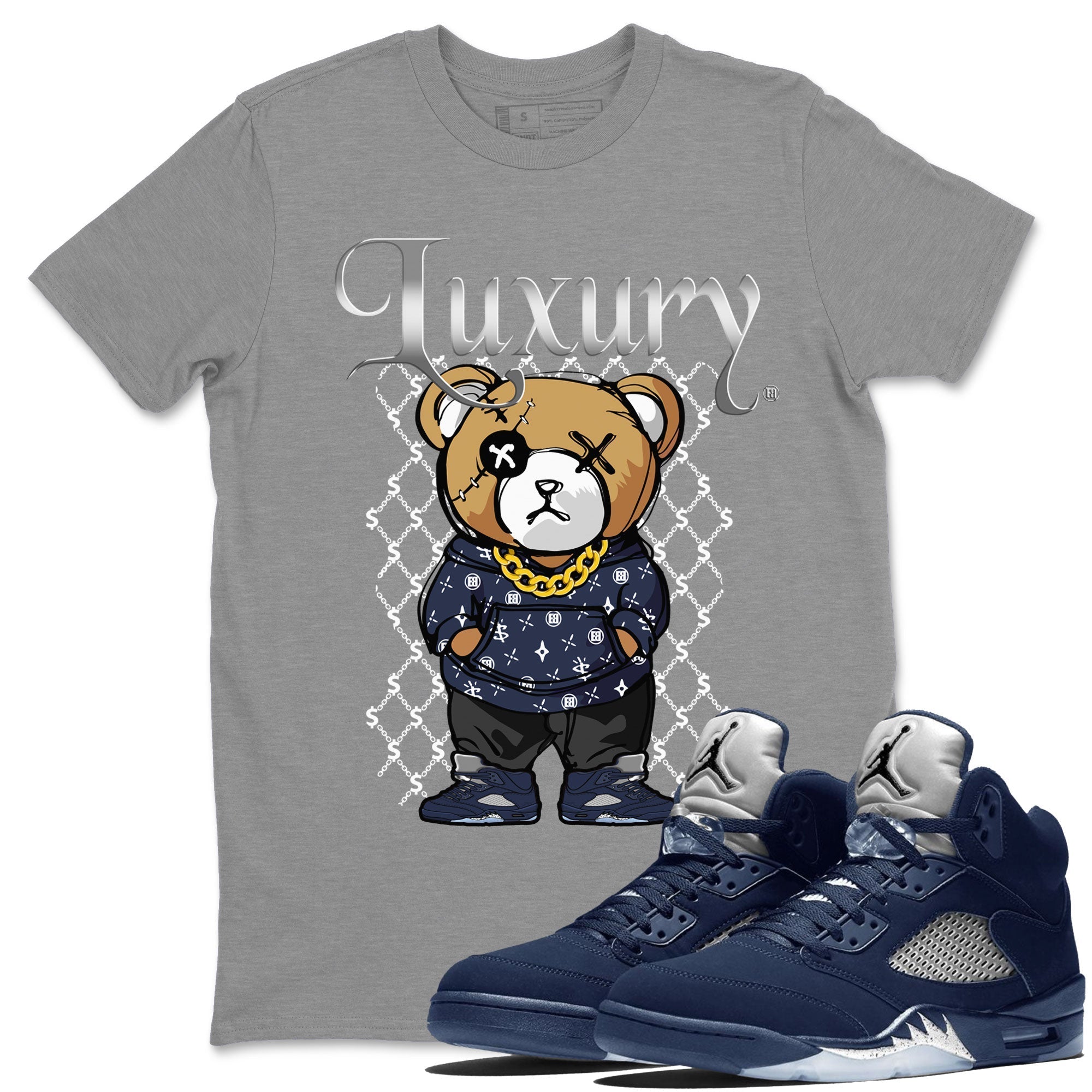Air Jordan 5 Georgetown shirt to match jordans Luxury Bear Streetwear Sneaker Shirt 5s Georgetown Drip Gear Zone Sneaker Matching Clothing Unisex Heather Grey 1 T-Shirt