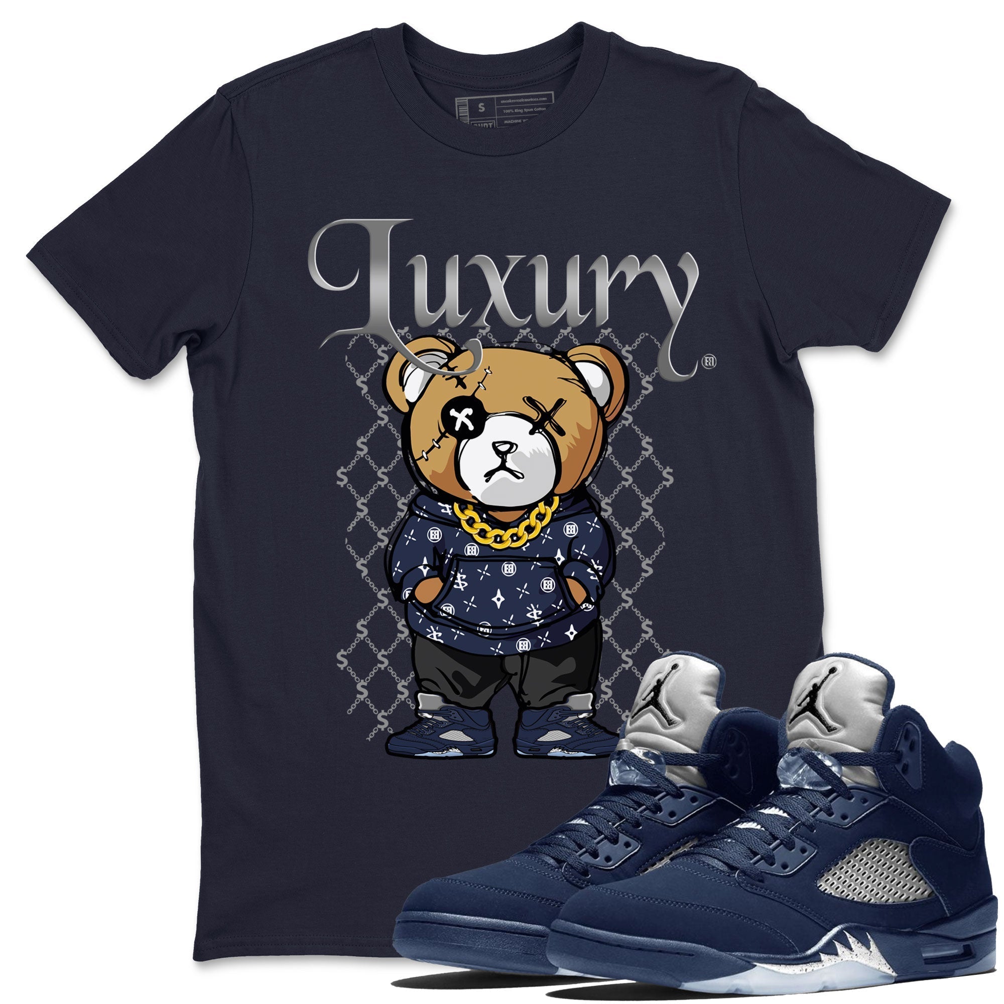 Air Jordan 5 Georgetown shirt to match jordans Luxury Bear Streetwear Sneaker Shirt 5s Georgetown Drip Gear Zone Sneaker Matching Clothing Unisex Navy 1 T-Shirt
