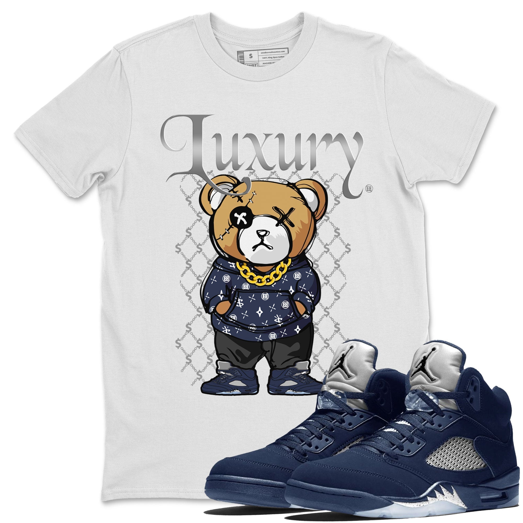 Air Jordan 5 Georgetown shirt to match jordans Luxury Bear Streetwear Sneaker Shirt 5s Georgetown Drip Gear Zone Sneaker Matching Clothing Unisex White 1 T-Shirt