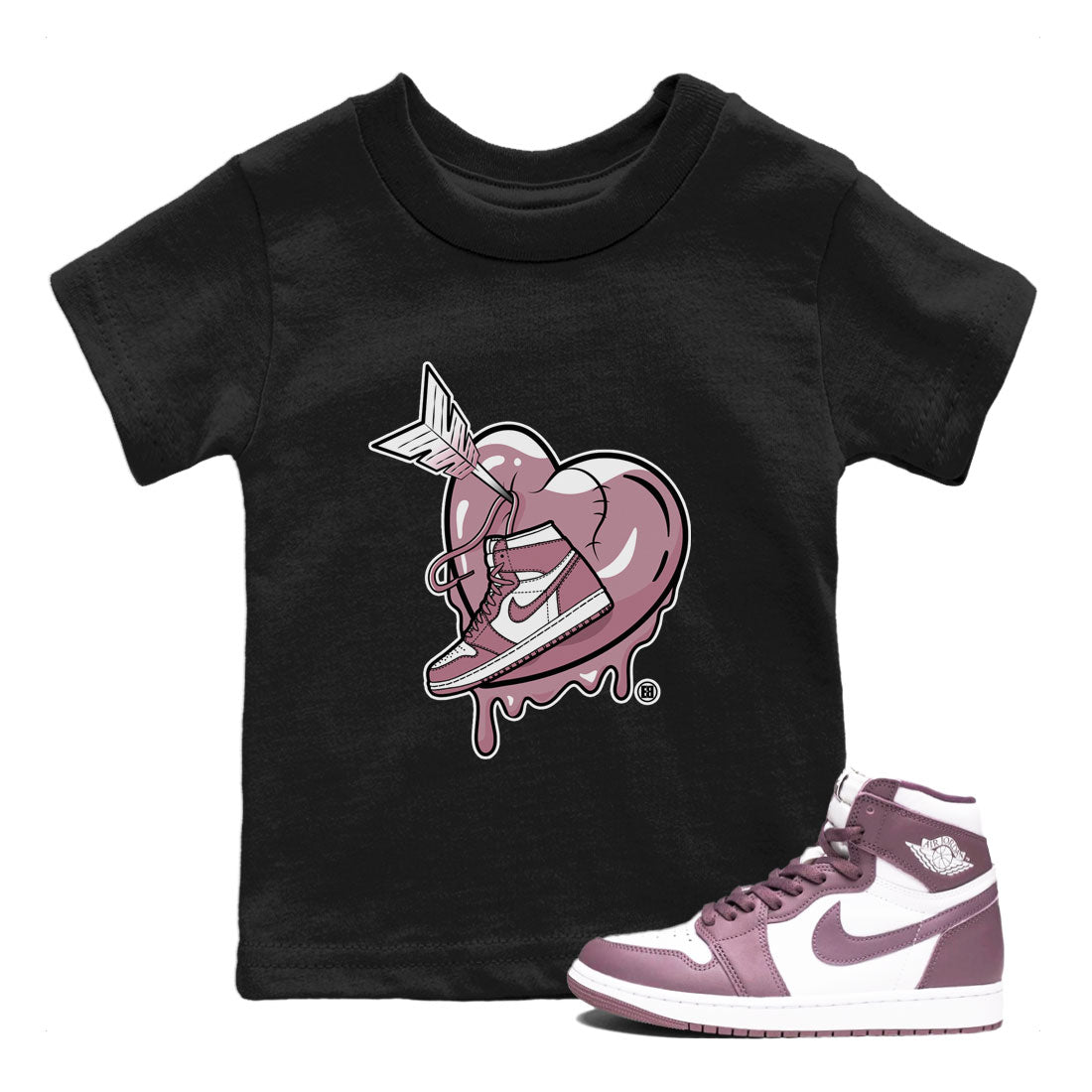 Air Jordan 1 Mauve shirt to match jordans Mad In Love crew neck streetwear t-shirt AJ1 High OG Mauve Drip Gear Zone Crew Neck Sneaker Matching TeeBaby Toddler Black 1 Sneaker Matching Tee