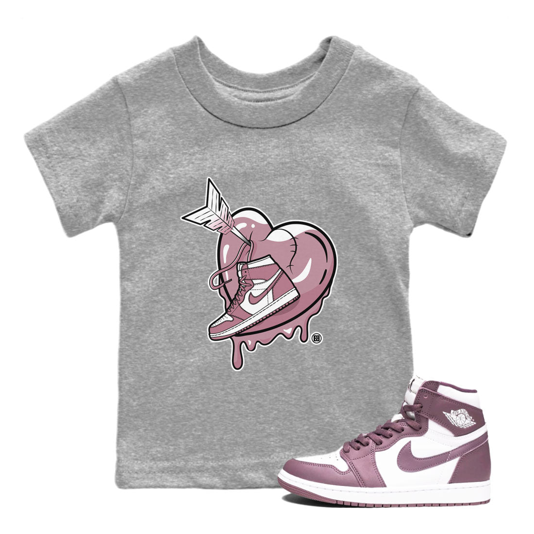 Air Jordan 1 Mauve shirt to match jordans Mad In Love crew neck streetwear t-shirt AJ1 High OG Mauve Drip Gear Zone Crew Neck Sneaker Matching TeeBaby Toddler Heather Grey 1 Sneaker Matching Tee