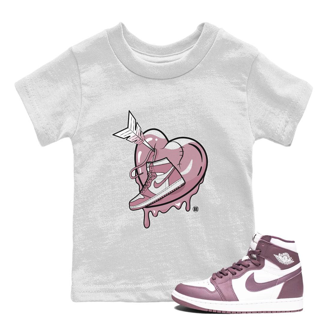 Air Jordan 1 Mauve shirt to match jordans Mad In Love crew neck streetwear t-shirt AJ1 High OG Mauve Drip Gear Zone Crew Neck Sneaker Matching TeeBaby Toddler White 1 Sneaker Matching Tee