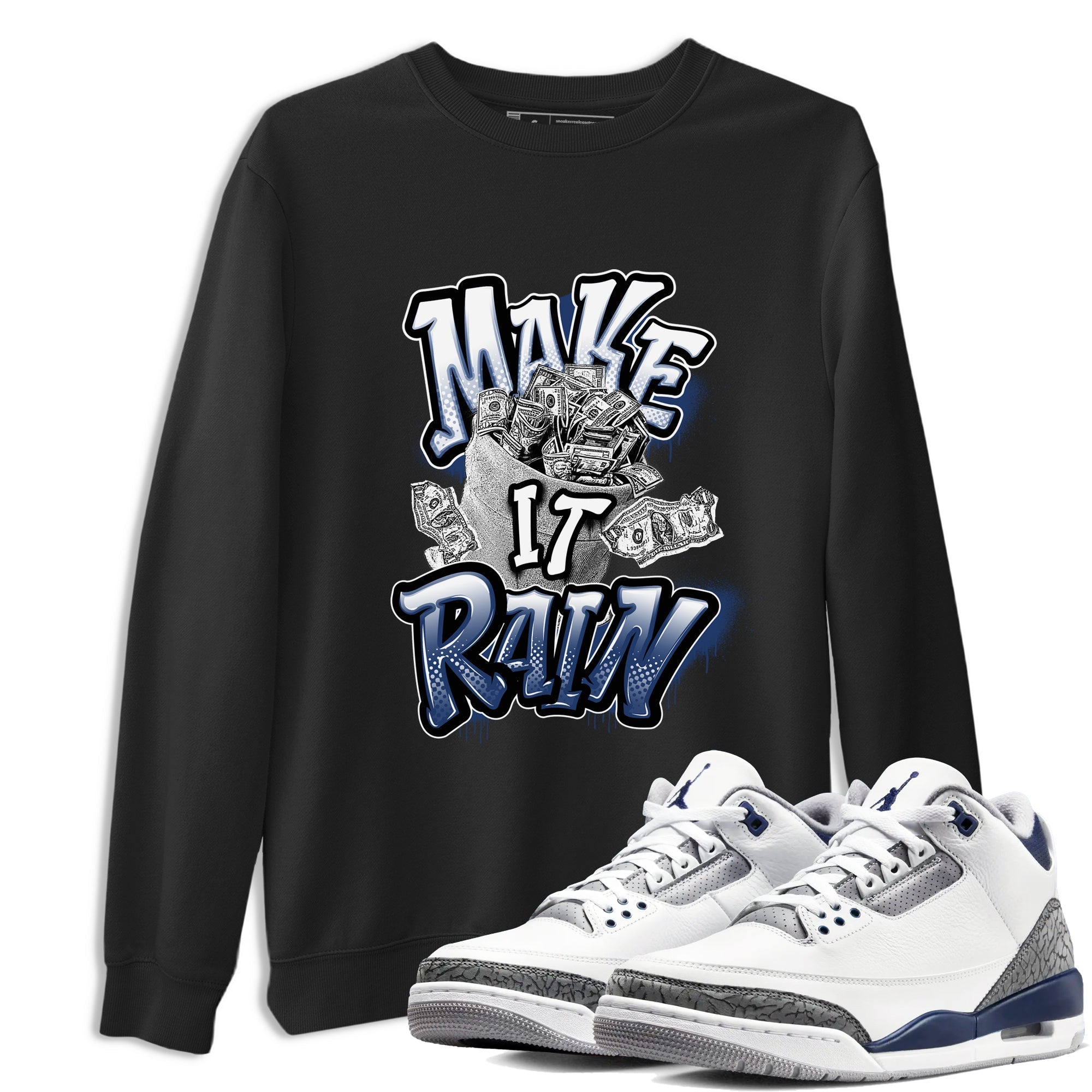 3s Midnight Navy shirt to match jordans Make It Rain sneaker match t-shirt AJ3 Midnight Navy Drip Gear Zone unisex cotton Black 1 Crew Neck T-Shirt