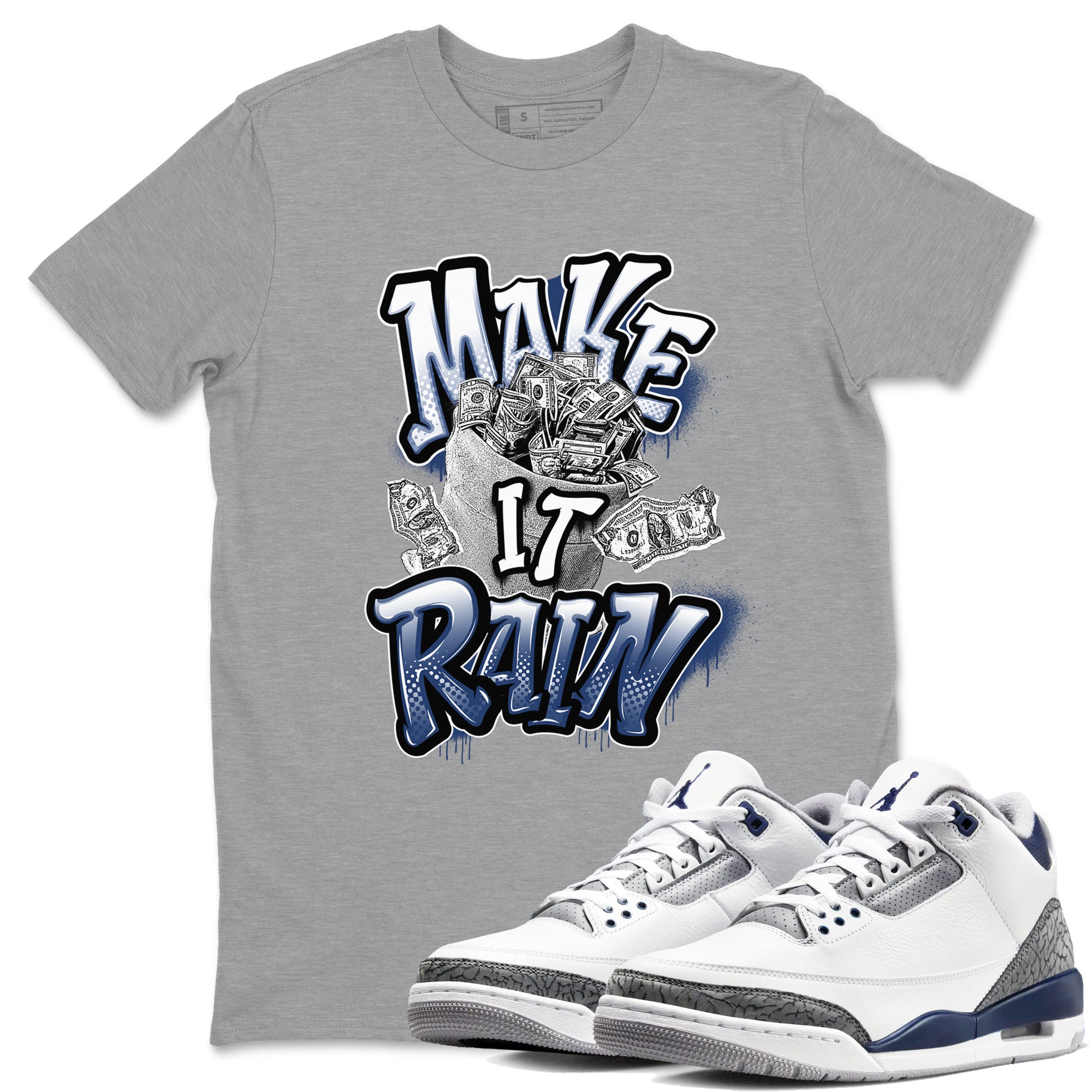 3s Midnight Navy shirt to match jordans Make It Rain sneaker match t-shirt AJ3 Midnight Navy Drip Gear Zone unisex cotton Heather Grey 1 Crew Neck T-Shirt