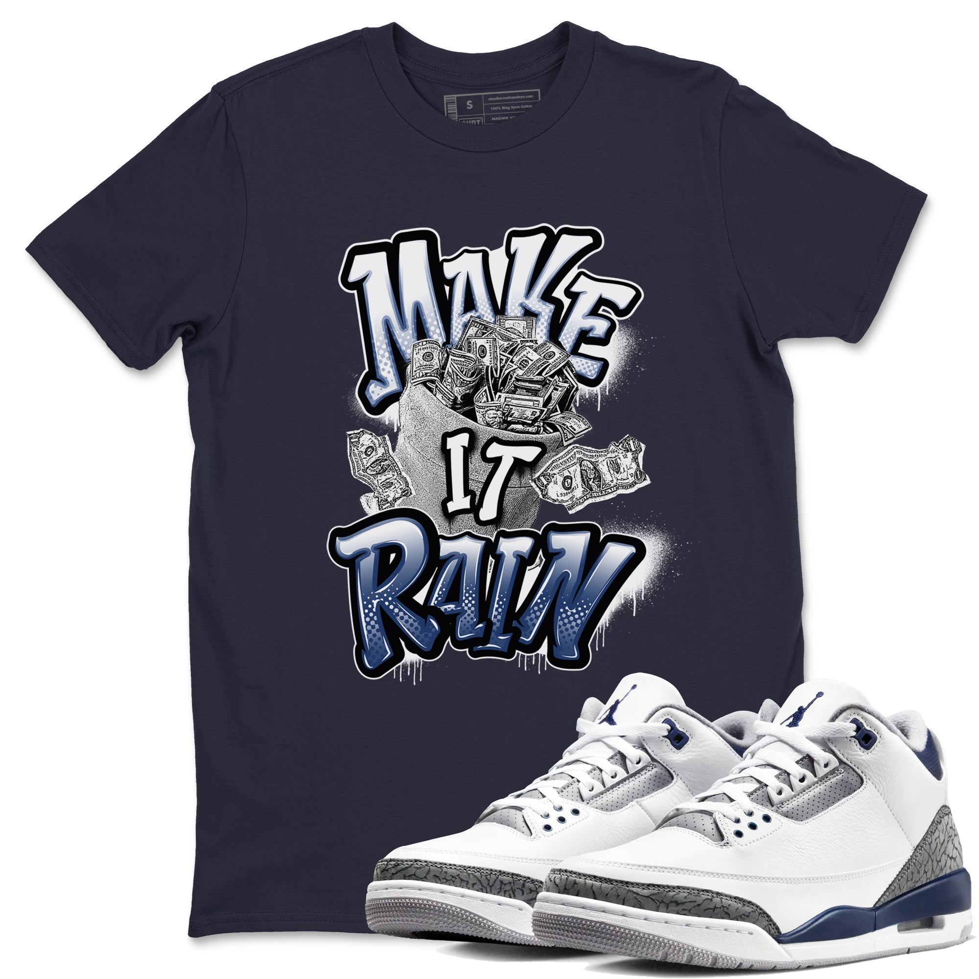 3s Midnight Navy shirt to match jordans Make It Rain sneaker match t-shirt AJ3 Midnight Navy Drip Gear Zone unisex cotton Navy 1 Crew Neck T-Shirt