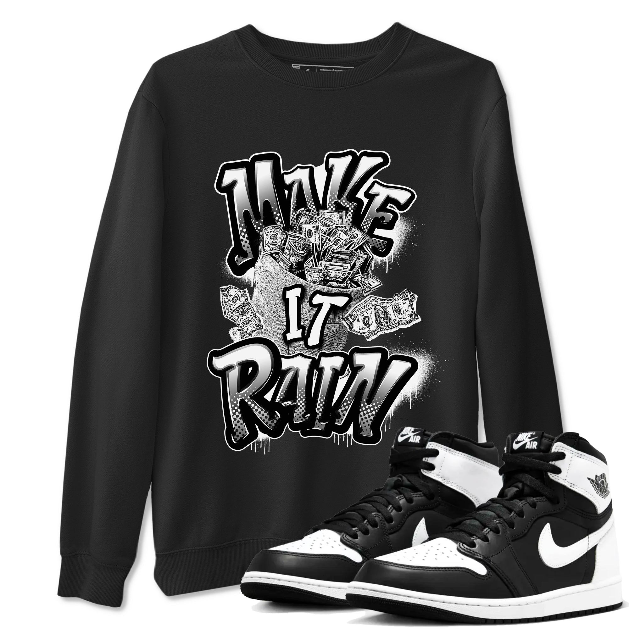 1s Black White shirt to match jordans Make It Rain Money sneaker tees Air Jordan 1 High OG Black White Drip Gear Zone unisex cotton Black 1 crew neck shirt