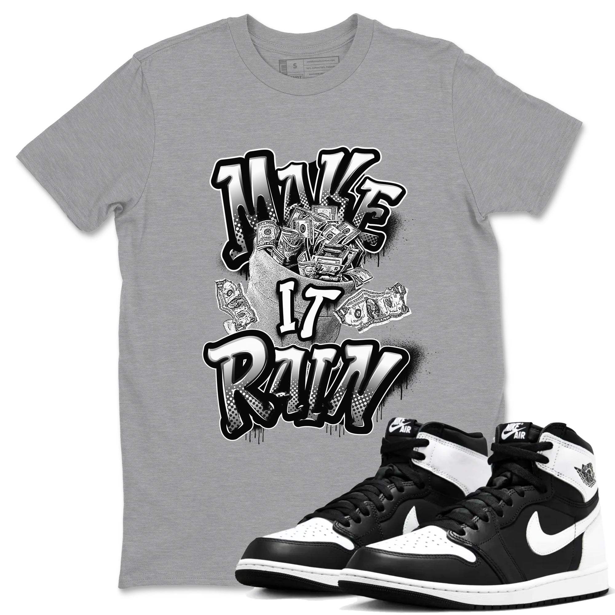 1s Black White shirt to match jordans Make It Rain Money sneaker tees Air Jordan 1 High OG Black White Drip Gear Zone unisex cotton Heather Grey 1 crew neck shirt