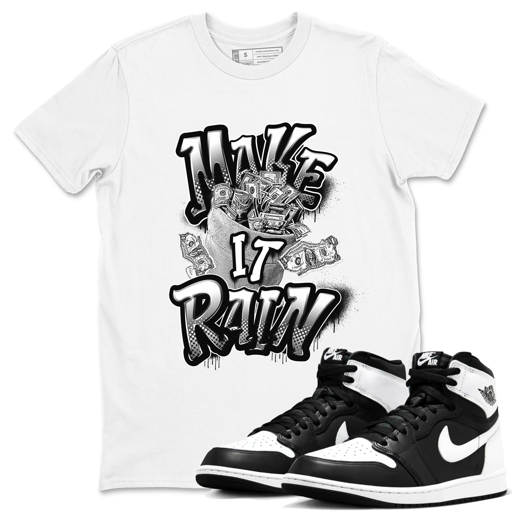 1s Black White shirt to match jordans Make It Rain Money sneaker tees Air Jordan 1 High OG Black White Drip Gear Zone unisex cotton White 1 crew neck shirt