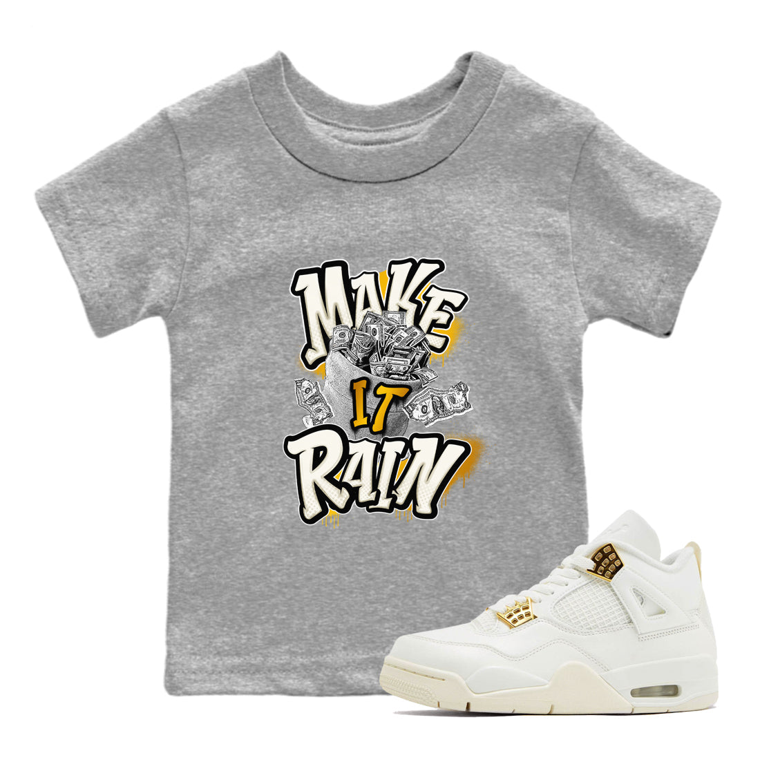 4s Sail 2024 shirt to match jordans Make It Rain Money sneaker tees Air Jordan 4 Sail 2024 Drip Gear Zone baby toddler Heather Grey 1 cotton Shirt