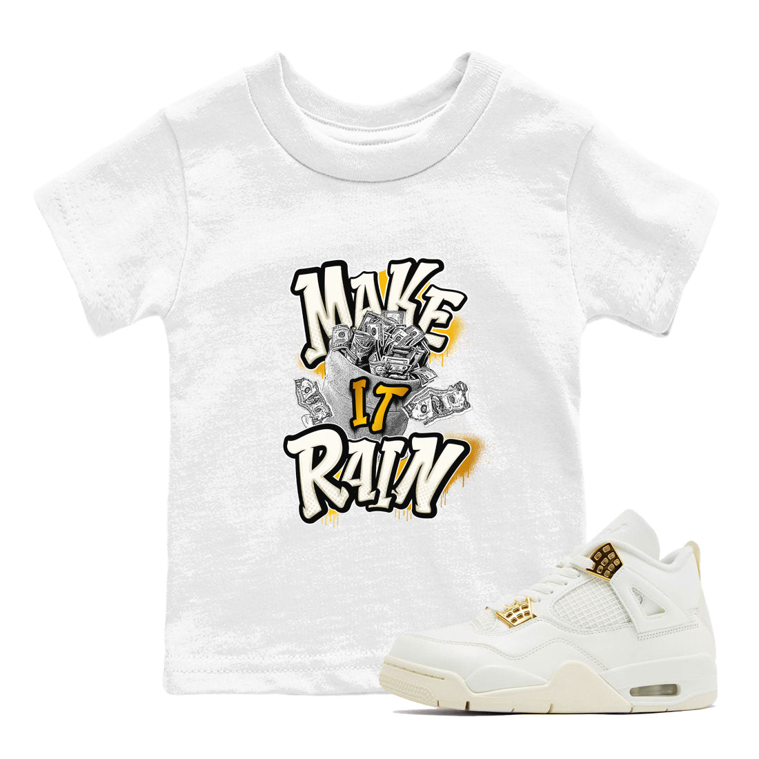 4s Sail 2024 shirt to match jordans Make It Rain Money sneaker tees Air Jordan 4 Sail 2024 Drip Gear Zone baby toddler White 1 cotton Shirt
