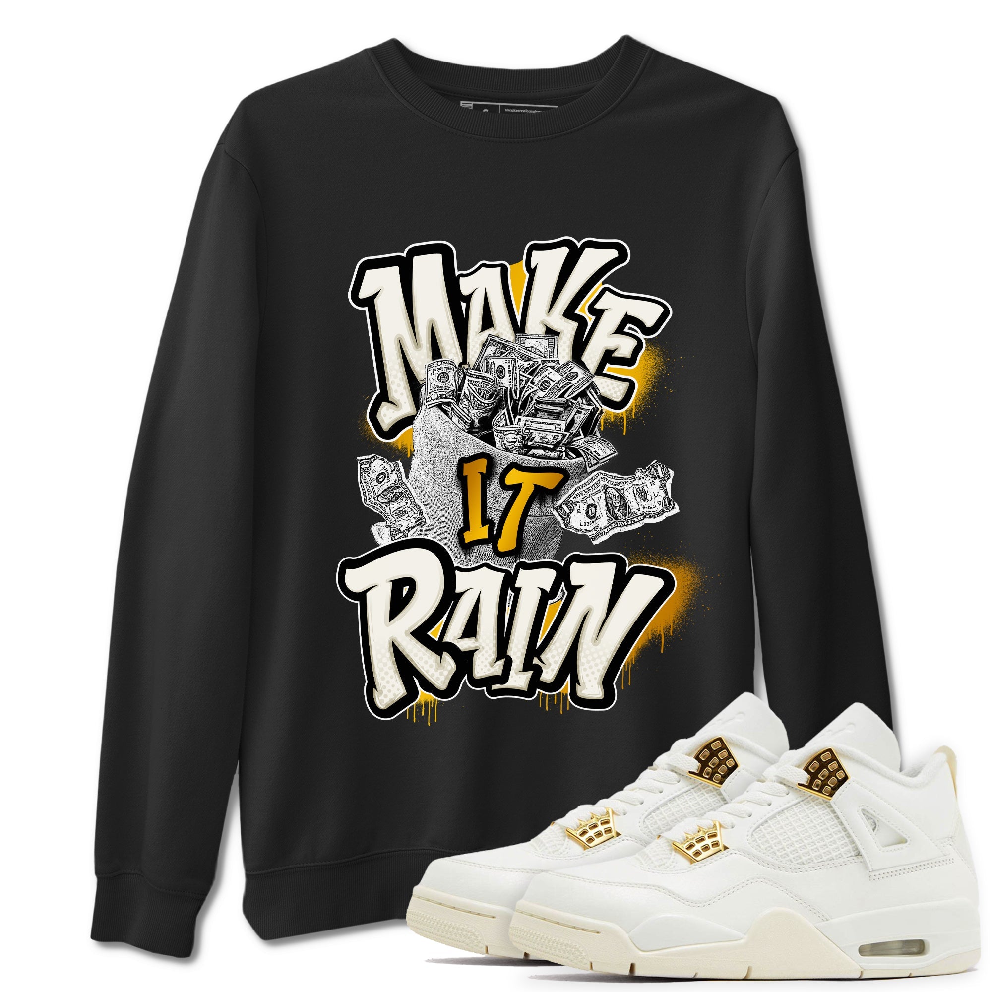 4s Sail 2024 shirt to match jordans Make It Rain Money sneaker tees Air Jordan 4 Sail 2024 Drip Gear Zone unisex cotton Black 1 crew neck shirt