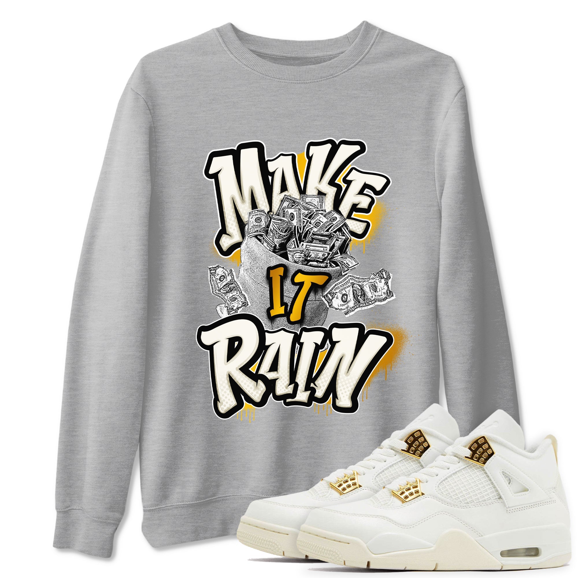 4s Sail 2024 shirt to match jordans Make It Rain Money sneaker tees Air Jordan 4 Sail 2024 Drip Gear Zone unisex cotton Heather Grey 1 crew neck shirt