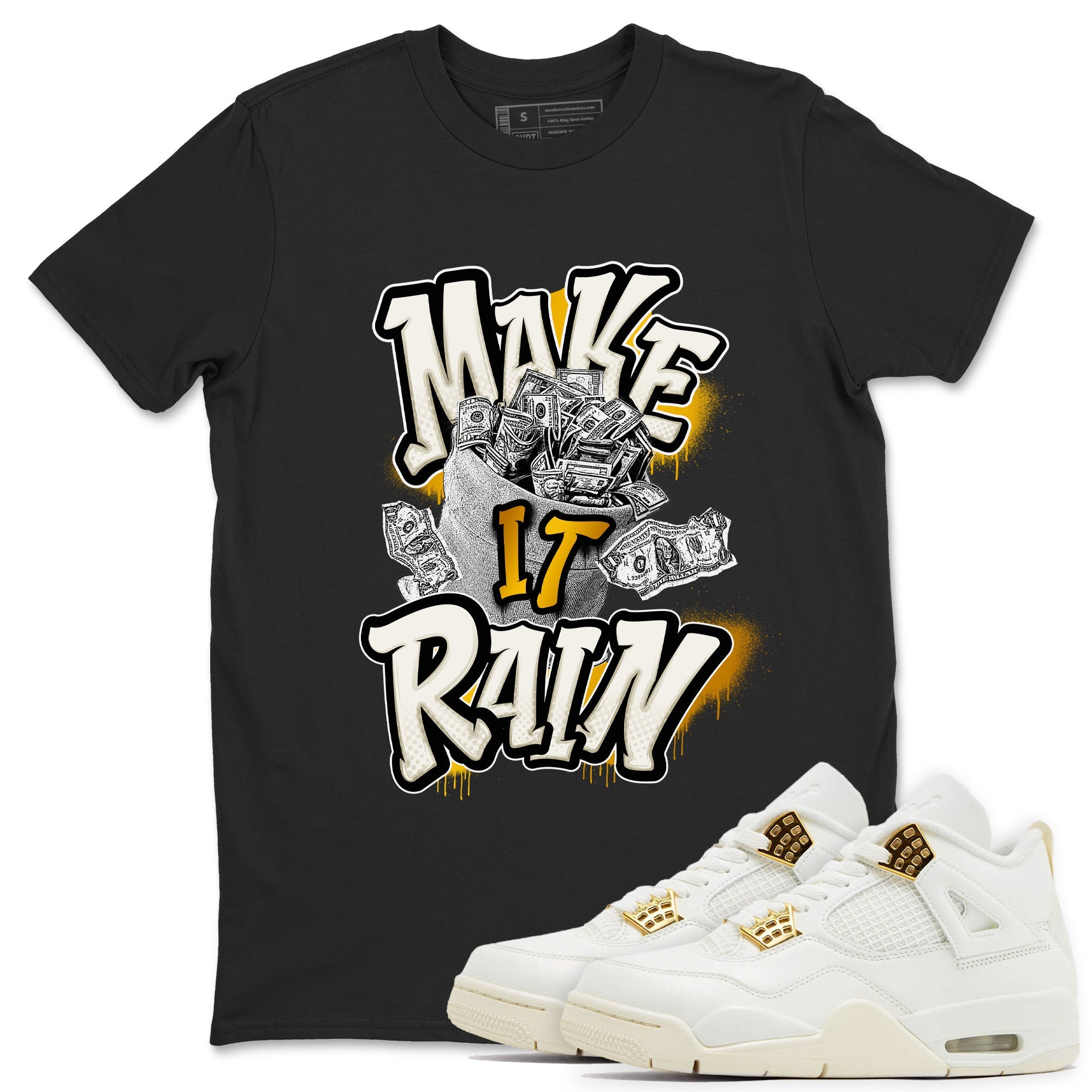 4s Sail 2024 shirt to match jordans Make It Rain Money sneaker tees Air Jordan 4 Sail 2024 Drip Gear Zone unisex cotton Black 1 crew neck shirt