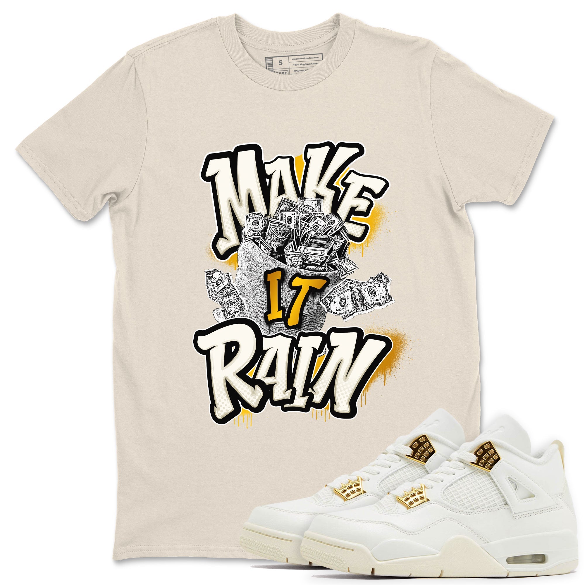 4s Sail 2024 shirt to match jordans Make It Rain Money sneaker tees Air Jordan 4 Sail 2024 Drip Gear Zone unisex cotton Natural 1 crew neck shirt
