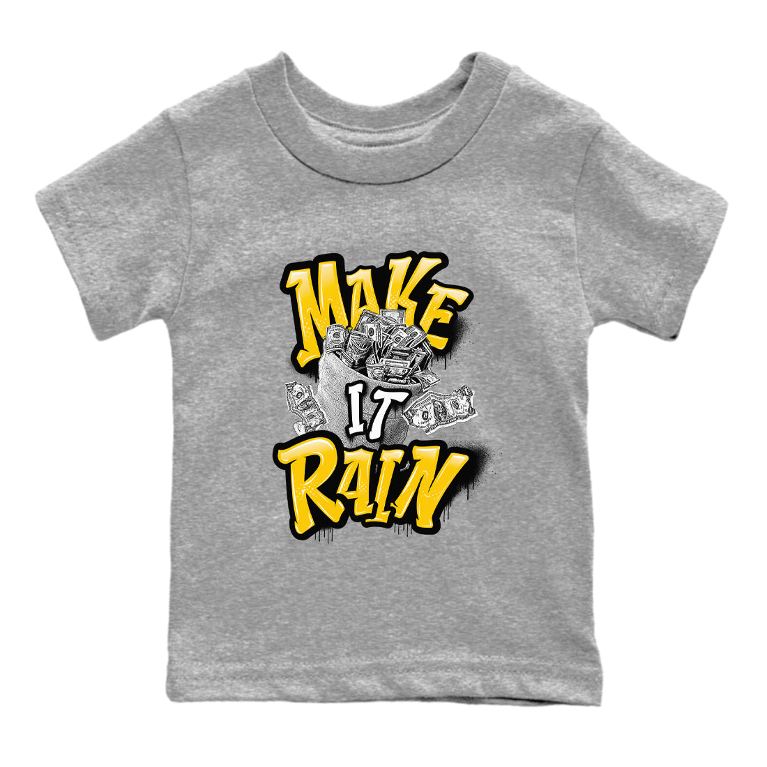 Air Jordan 6 Yellow Ochre shirt to match jordans Make It Rain Money sneaker tees streetwear brand AJ6 Yellow Ochre Drip Gear Zone Brand baby toddler Heather Grey 2 cotton Shirt