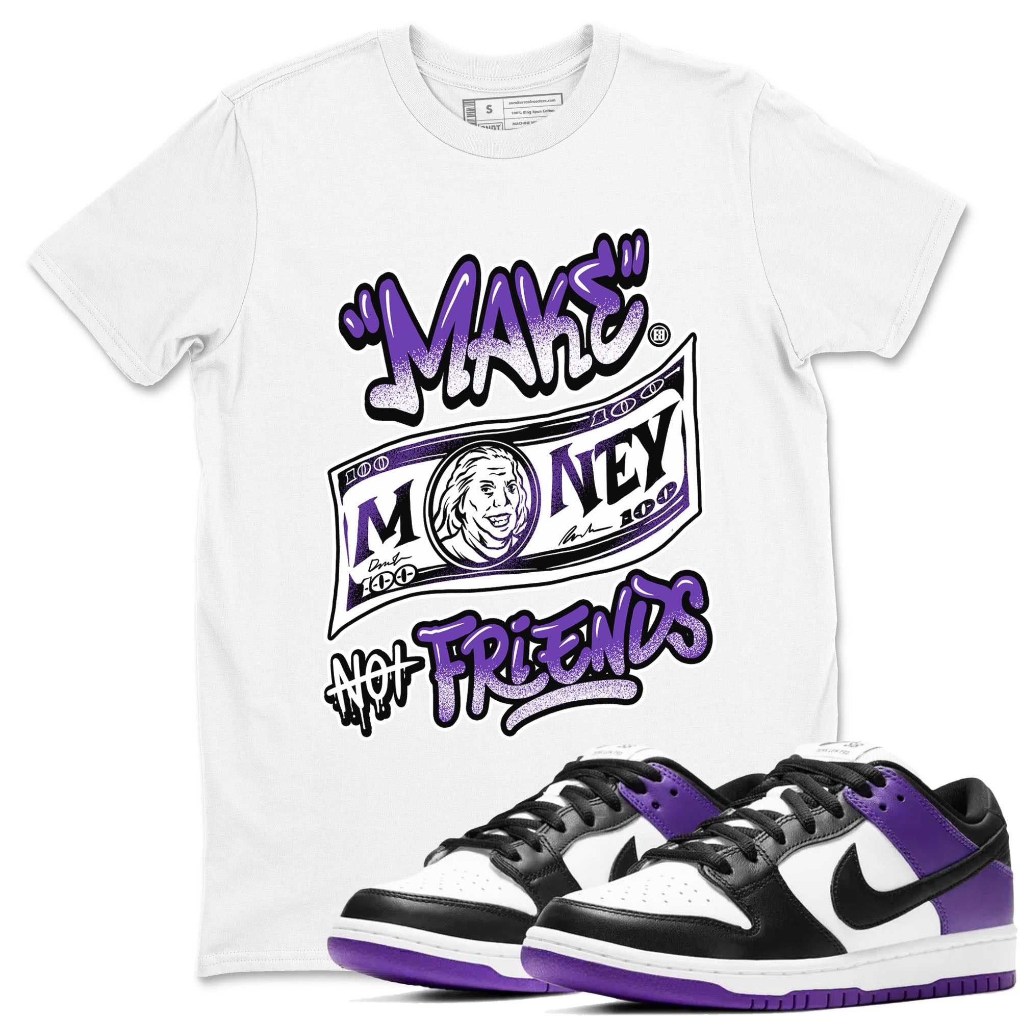 Nike SB Dunk Low Court Purple Shirt To Match Jordans Make Money Not Friends Streetwear Fashion Dunk Low Court Purple Drip Gear Zone unisex crew neck t-shirt White 1 crew neck shirt