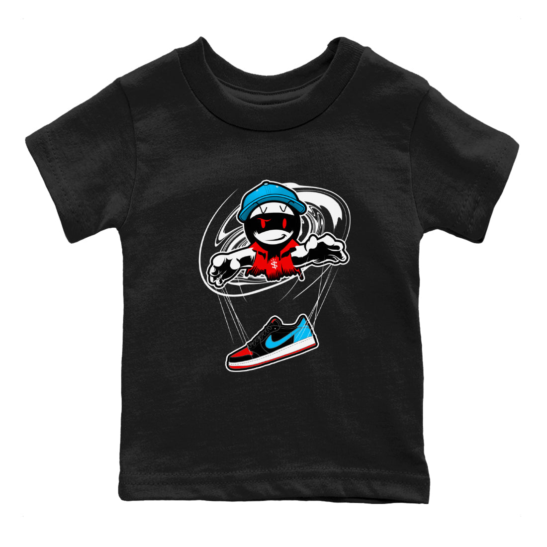 Air Jordan 1 UNC to Chicago shirt to match jordans Marionette Streetwear Sneaker Shirt AJ1 UNC to Chicago Drip Gear Zone Sneaker Matching Clothing Baby Toddler Black 2 T-Shirt