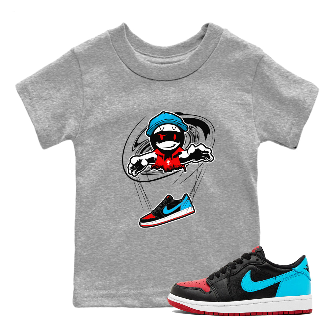 Air Jordan 1 UNC to Chicago shirt to match jordans Marionette Streetwear Sneaker Shirt AJ1 UNC to Chicago Drip Gear Zone Sneaker Matching Clothing Baby Toddler Heather Grey 1 T-Shirt