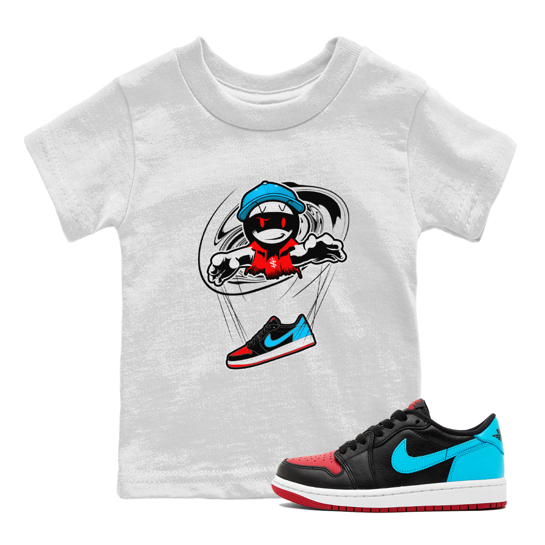 Air Jordan 1 UNC to Chicago shirt to match jordans Marionette Streetwear Sneaker Shirt AJ1 UNC to Chicago Drip Gear Zone Sneaker Matching Clothing Baby Toddler White 1 T-Shirt
