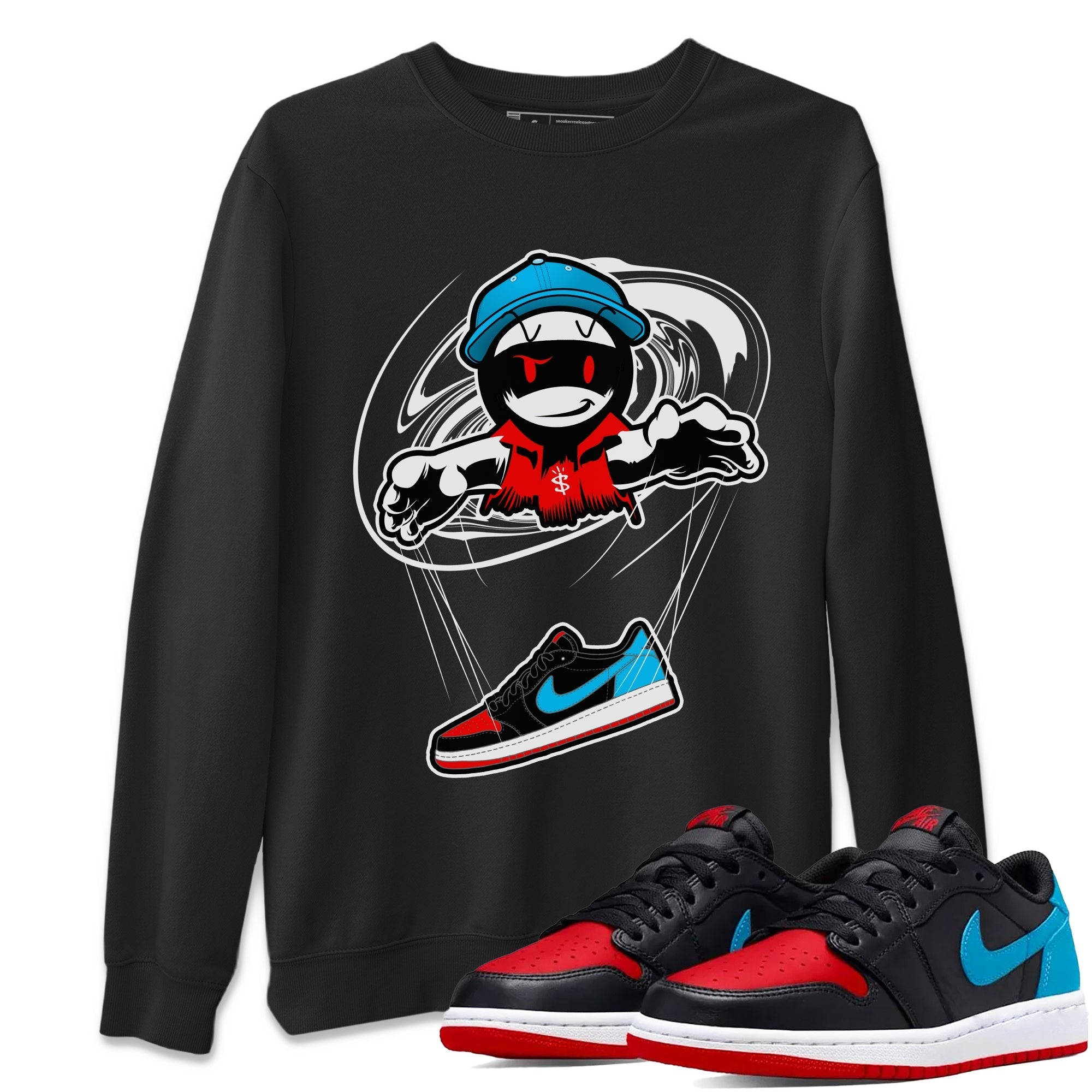 Air Jordan 1 UNC to Chicago shirt to match jordans Marionette Streetwear Sneaker Shirt AJ1 UNC to Chicago Drip Gear Zone Sneaker Matching Clothing Unisex Black 1 T-Shirt