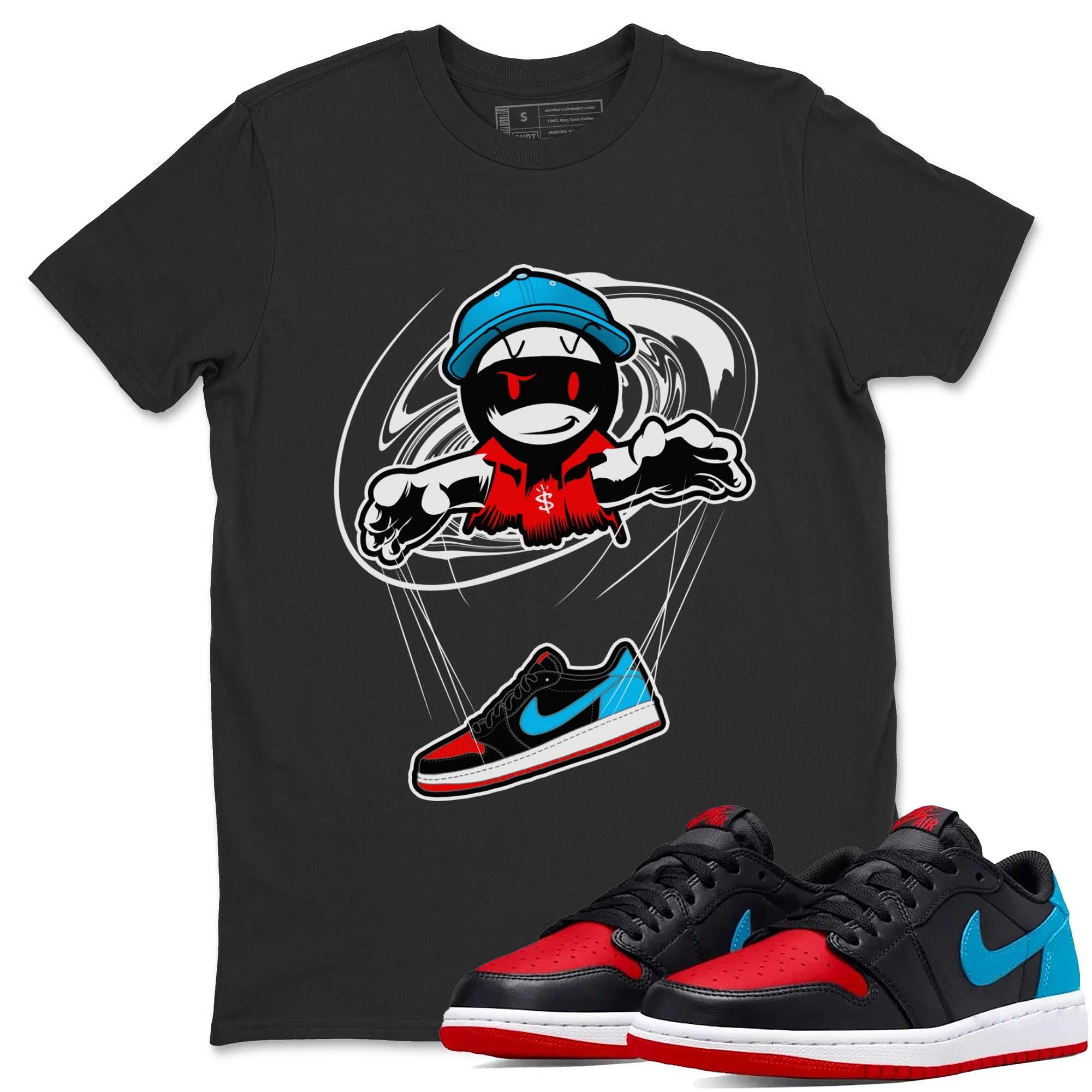 Air Jordan 1 UNC to Chicago shirt to match jordans Marionette Streetwear Sneaker Shirt AJ1 UNC to Chicago Drip Gear Zone Sneaker Matching Clothing Unisex Black 1 T-Shirt
