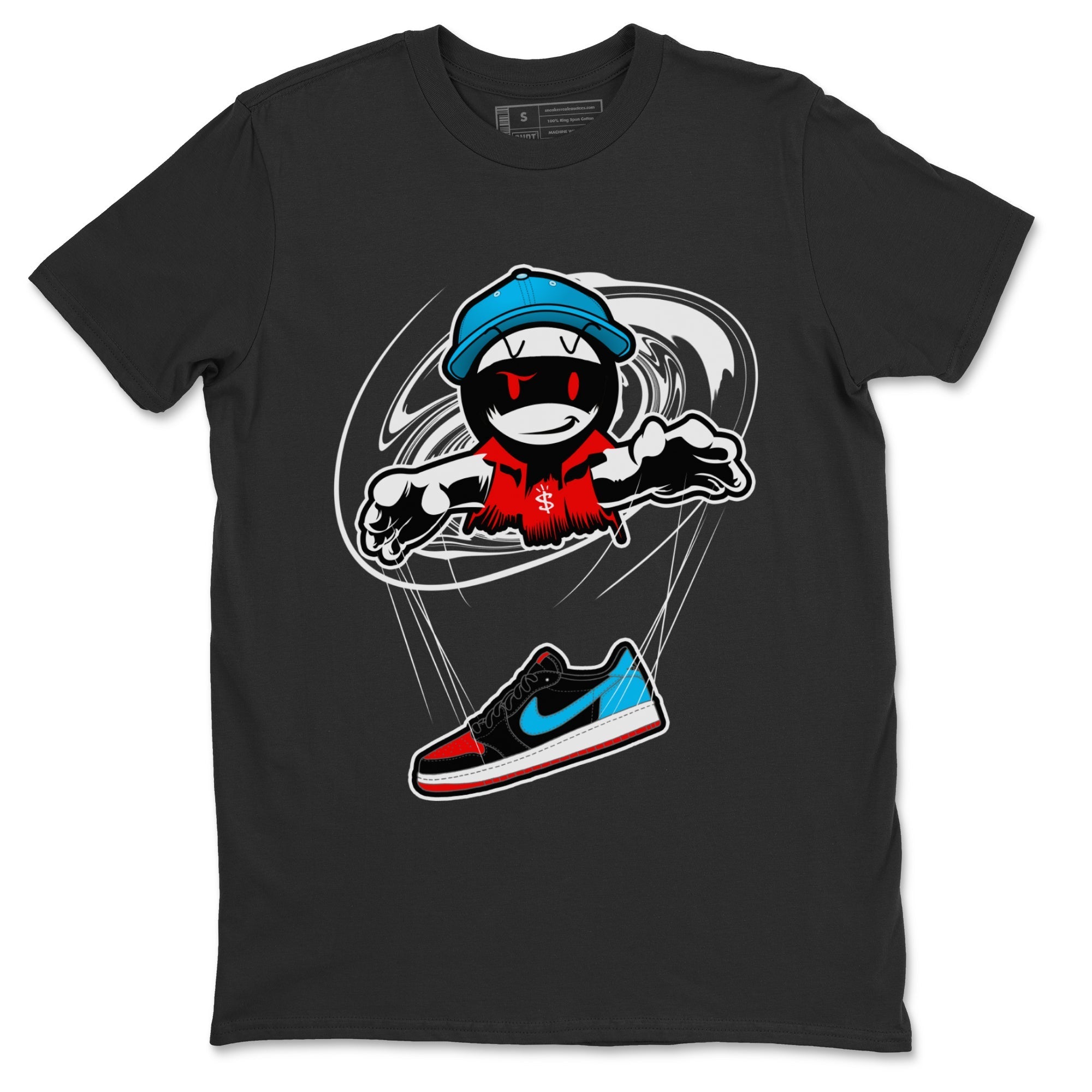 Air Jordan 1 UNC to Chicago shirt to match jordans Marionette Streetwear Sneaker Shirt AJ1 UNC to Chicago Drip Gear Zone Sneaker Matching Clothing Unisex Black 2 T-Shirt