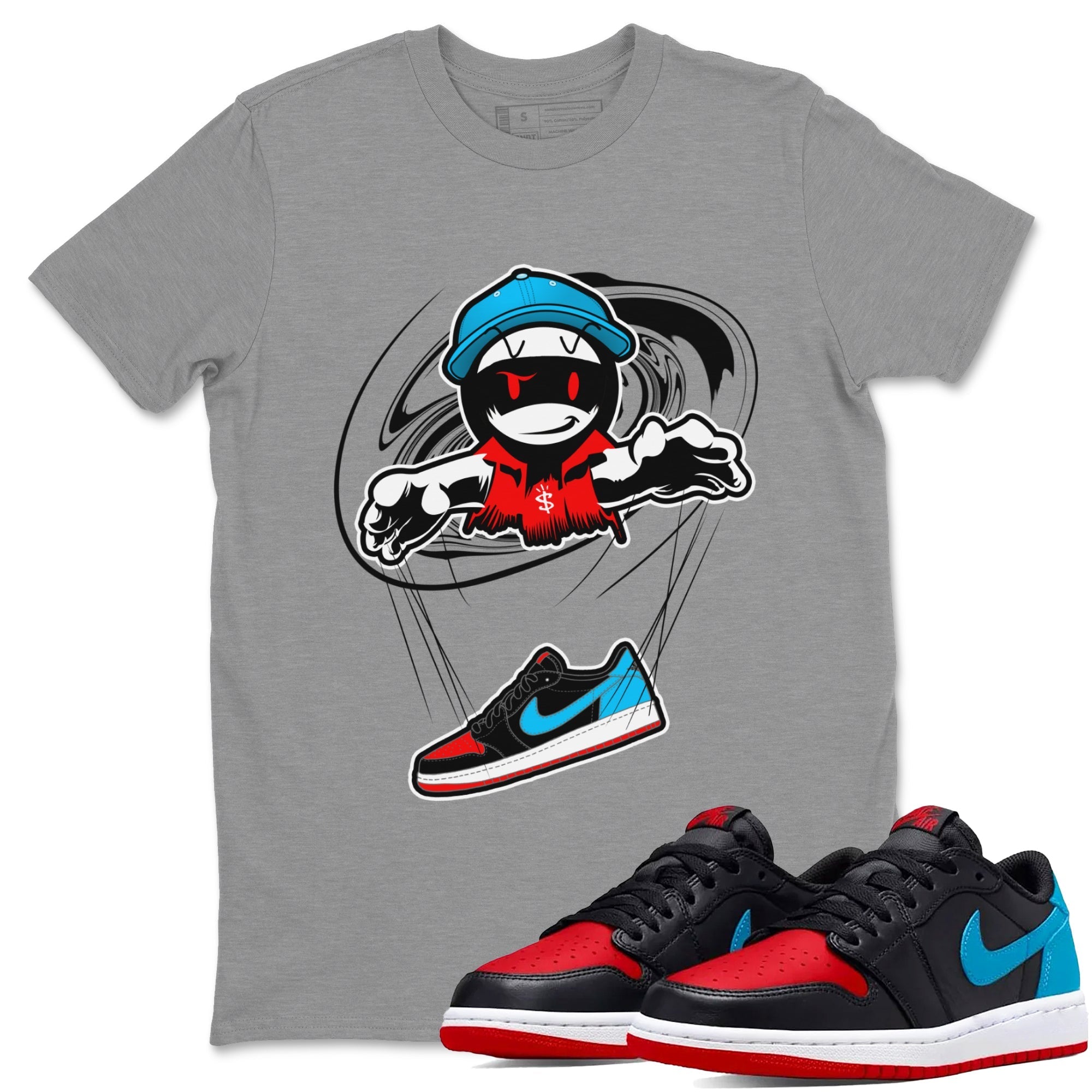 Air Jordan 1 UNC to Chicago shirt to match jordans Marionette Streetwear Sneaker Shirt AJ1 UNC to Chicago Drip Gear Zone Sneaker Matching Clothing Unisex Heather Grey 1 T-Shirt