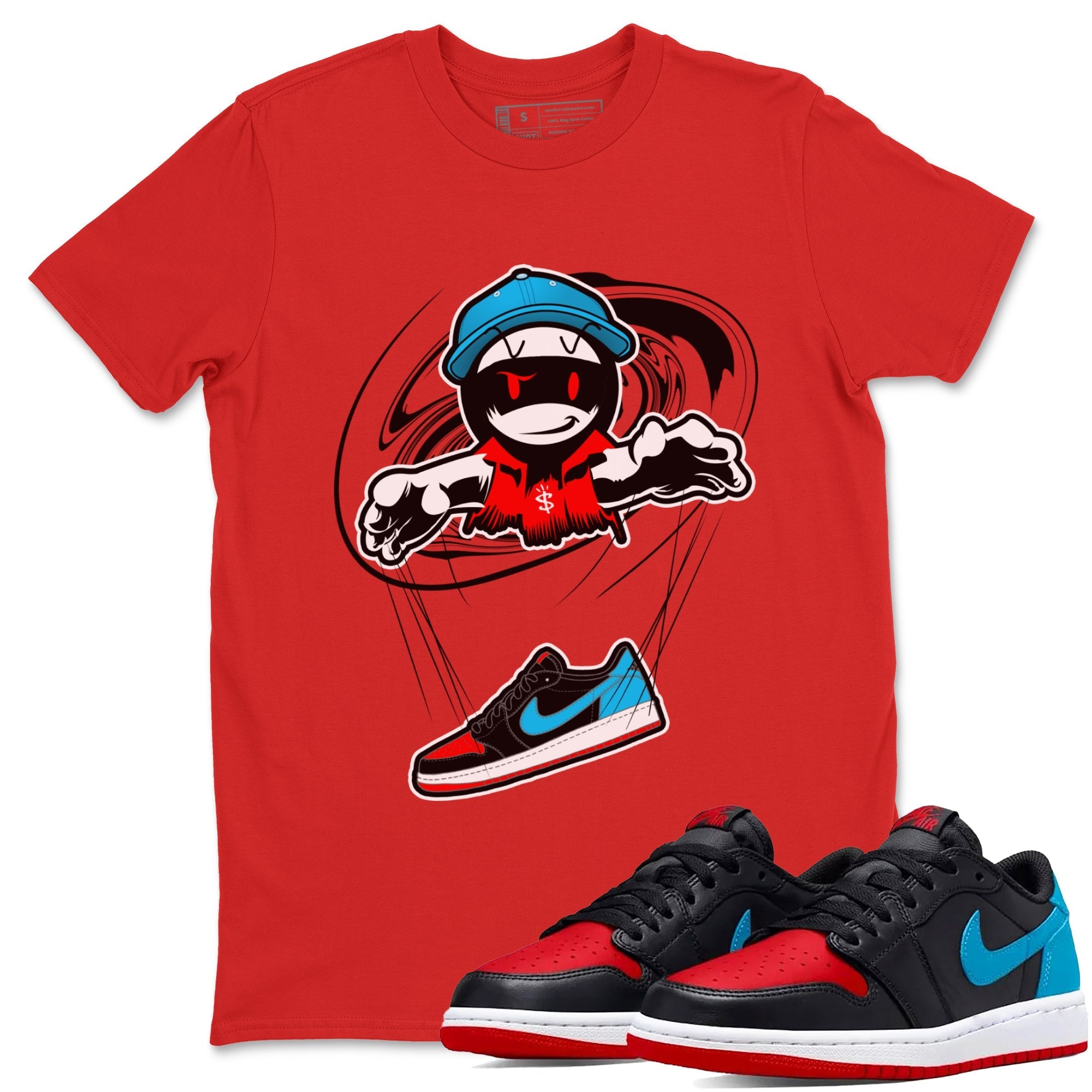 Air Jordan 1 UNC to Chicago shirt to match jordans Marionette Streetwear Sneaker Shirt AJ1 UNC to Chicago Drip Gear Zone Sneaker Matching Clothing Unisex Red 1 T-Shirt