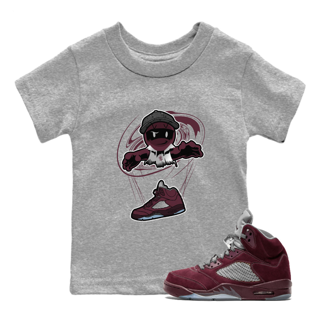 Air Jordan 5 Burgundy shirt to match jordans Marionette Streetwear Sneaker Shirt AJ5 Burgundy Drip Gear Zone Sneaker Matching Clothing Baby Toddler Heather Grey 1 T-Shirt