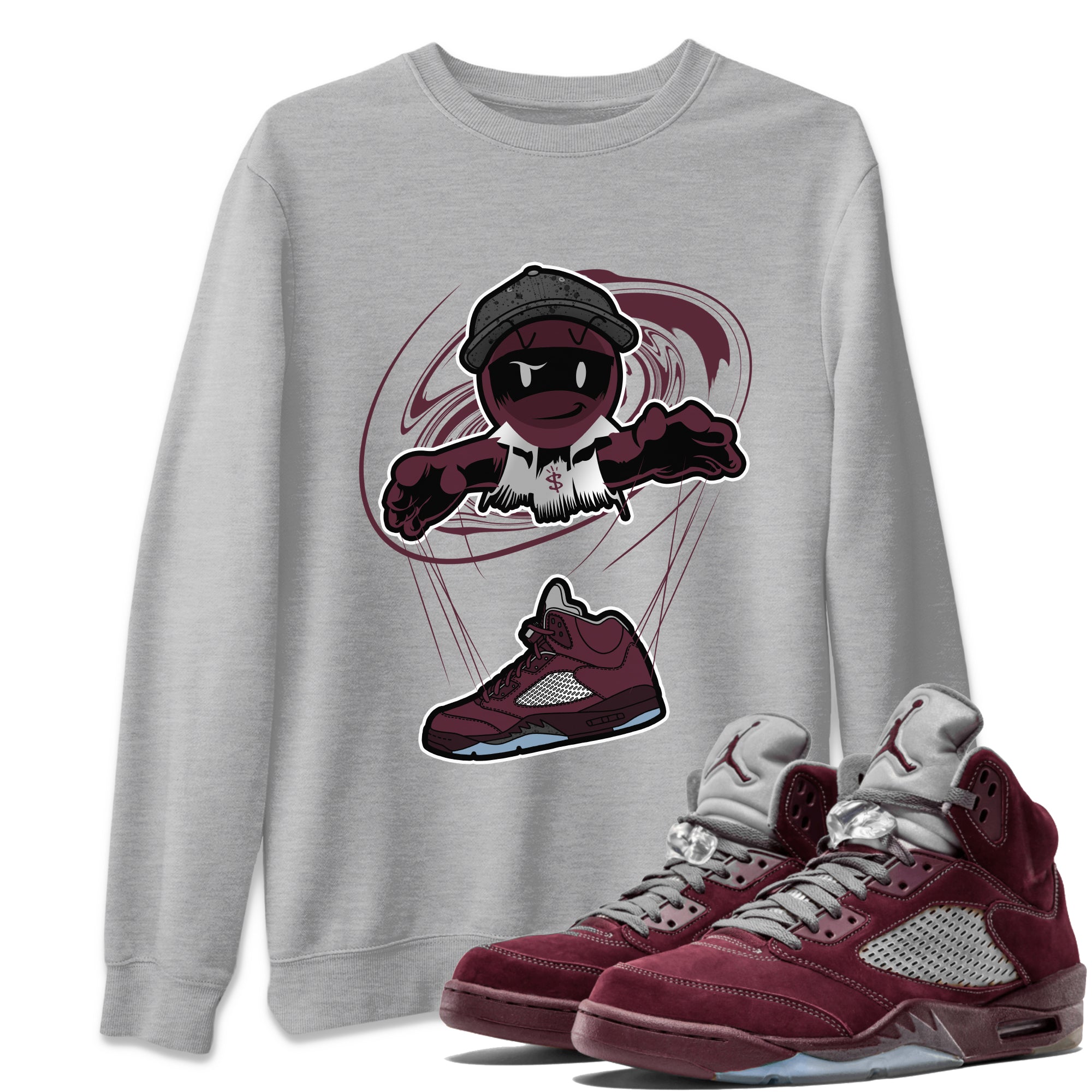 Air Jordan 5 Burgundy shirt to match jordans Marionette Streetwear Sneaker Shirt AJ5 Burgundy Drip Gear Zone Sneaker Matching Clothing Unisex Heather Grey 1 T-Shirt