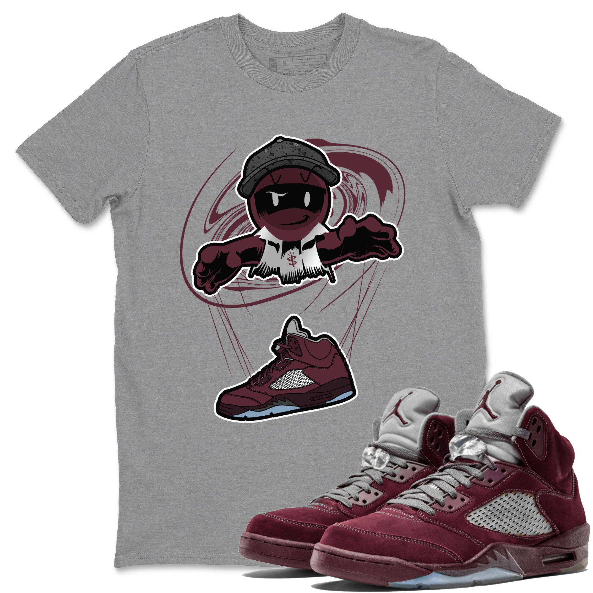 Air Jordan 5 Burgundy shirt to match jordans Marionette Streetwear Sneaker Shirt AJ5 Burgundy Drip Gear Zone Sneaker Matching Clothing Unisex Heather Grey 1 T-Shirt