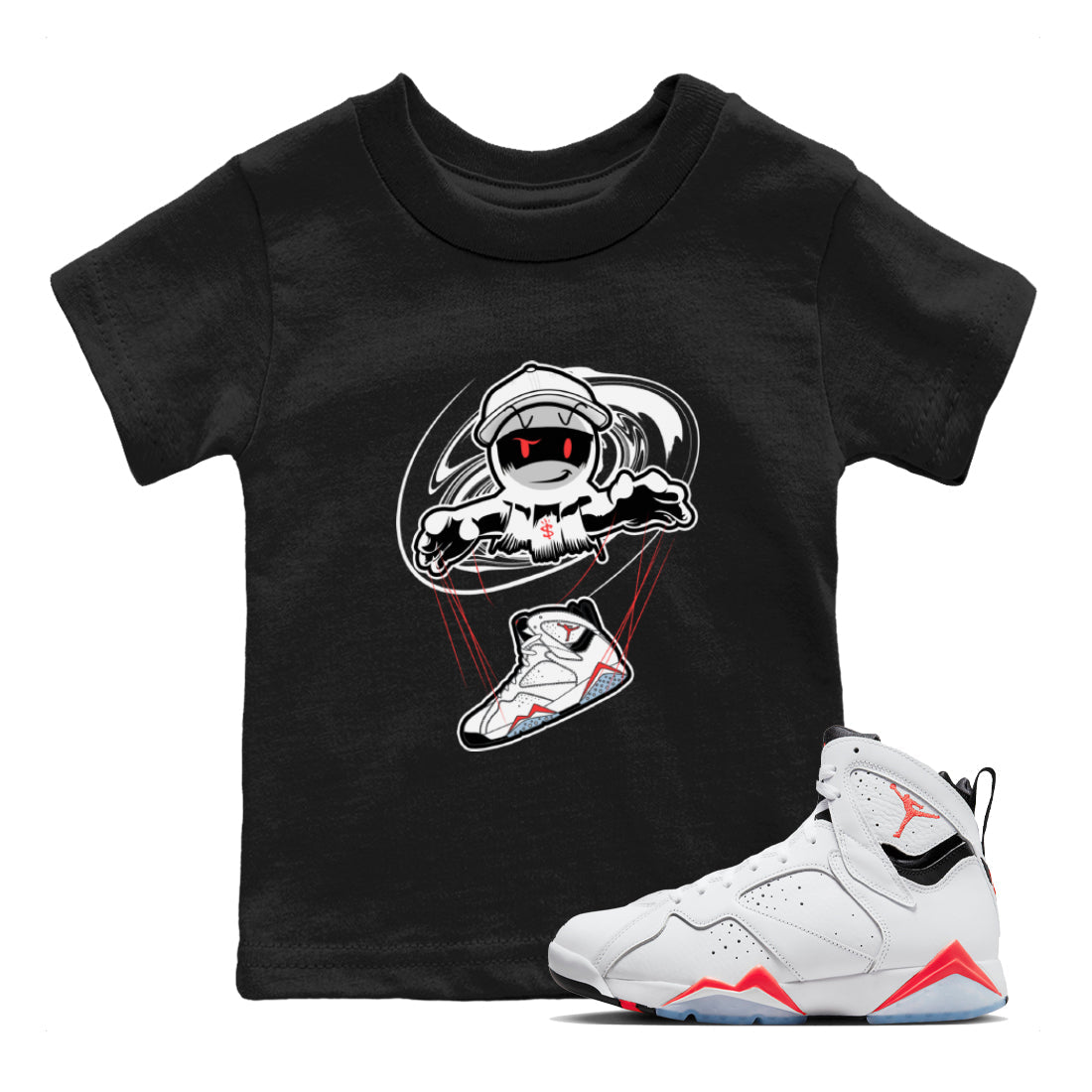 Air Jordan 7 White Infrared shirt to match jordans Marionette Streetwear Sneaker Shirt AJ7 White Infrared Drip Gear Zone Sneaker Matching Clothing Baby Toddler Black 1 T-Shirt