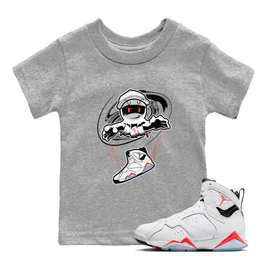 Air Jordan 7 White Infrared shirt to match jordans Marionette Streetwear Sneaker Shirt AJ7 White Infrared Drip Gear Zone Sneaker Matching Clothing Baby Toddler Heather Grey 1 T-Shirt