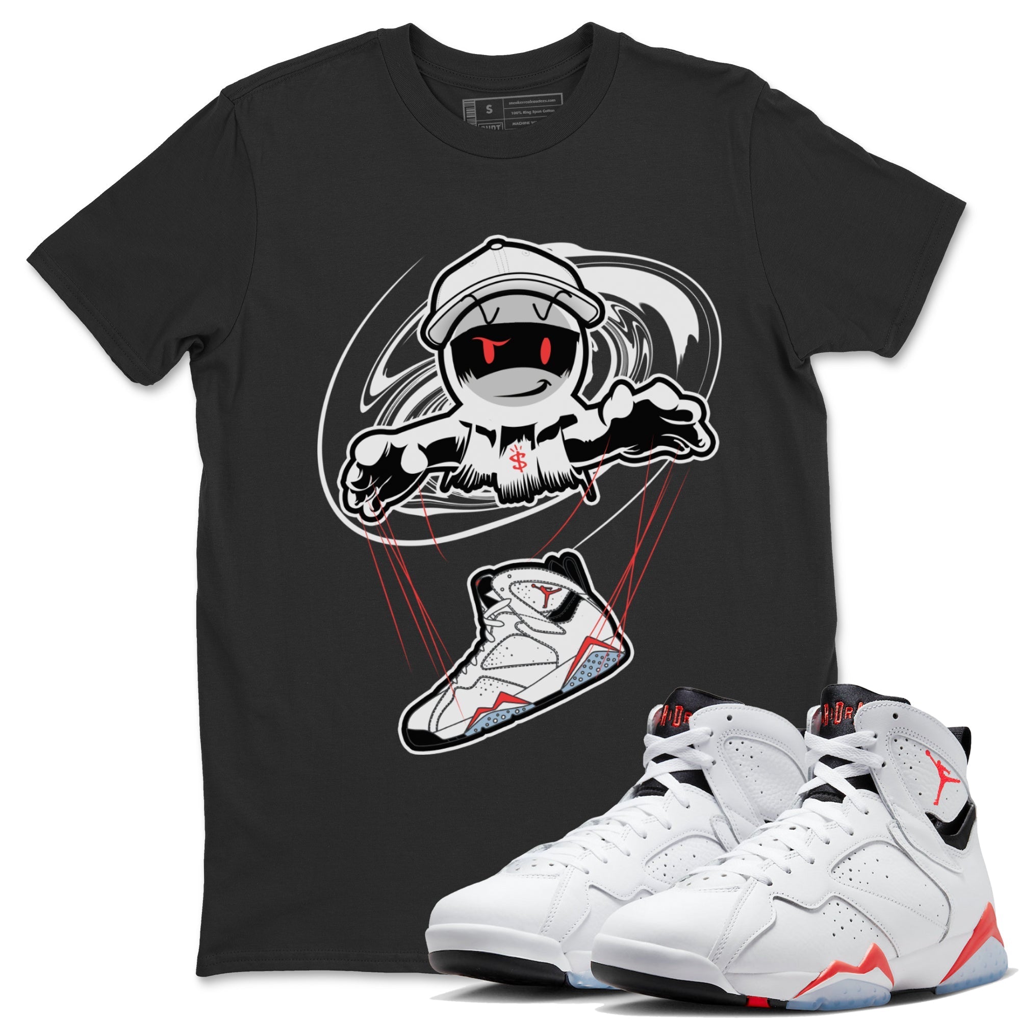Air Jordan 7 White Infrared shirt to match jordans Marionette Streetwear Sneaker Shirt AJ7 White Infrared Drip Gear Zone Sneaker Matching Clothing Unisex Black 1 T-Shirt