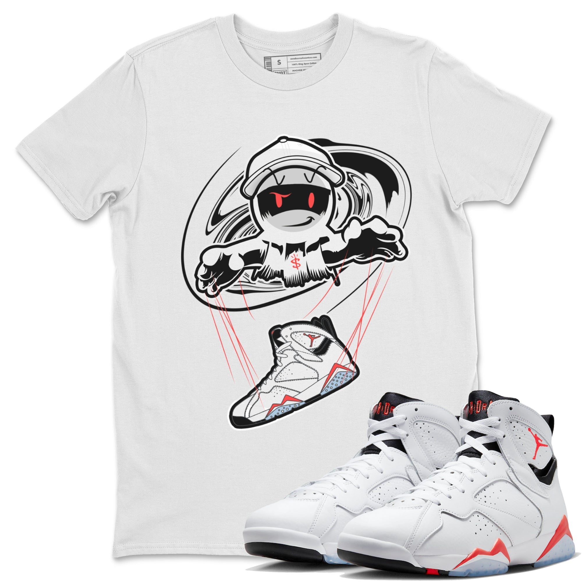 Air Jordan 7 White Infrared shirt to match jordans Marionette Streetwear Sneaker Shirt AJ7 White Infrared Drip Gear Zone Sneaker Matching Clothing Unisex White 1 T-Shirt