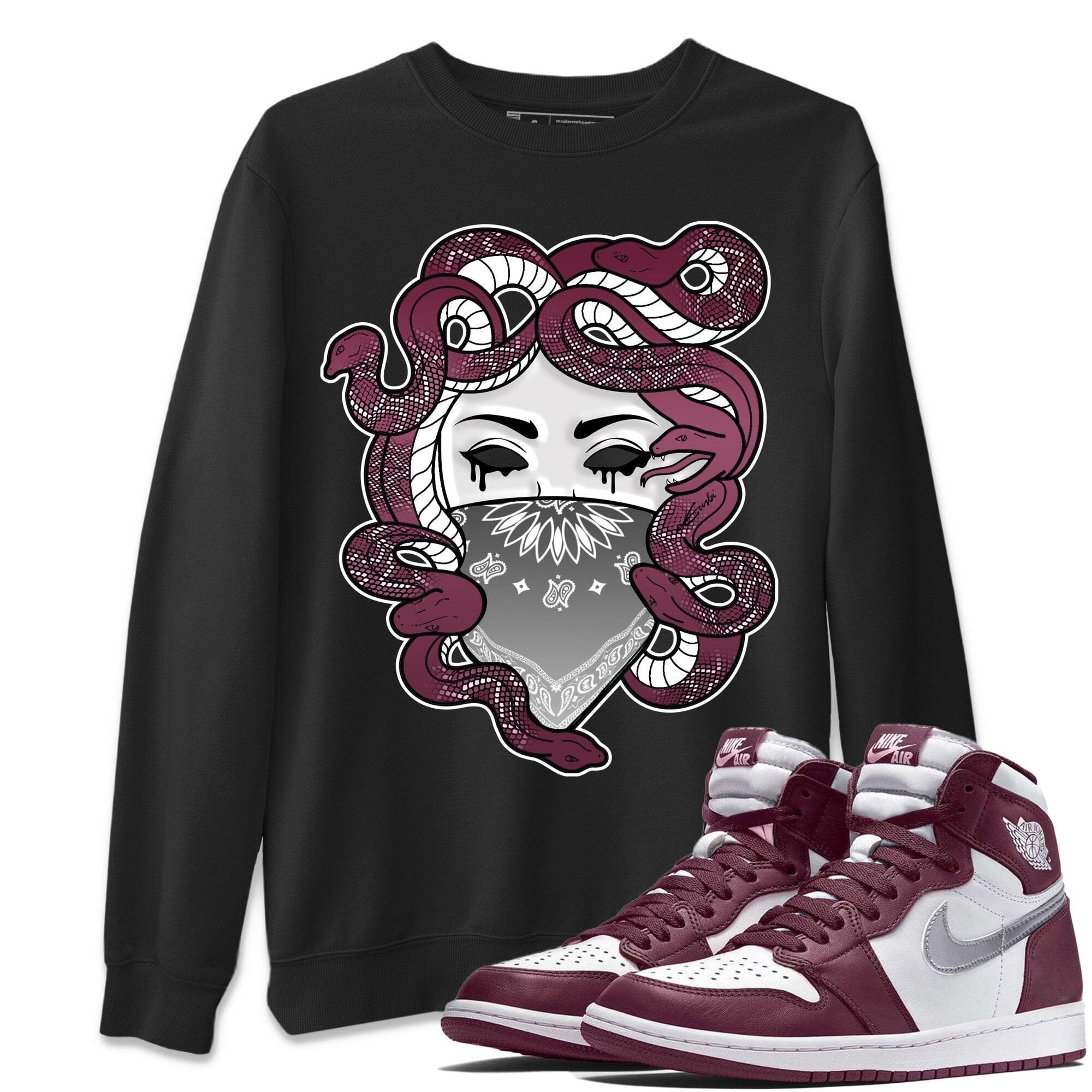 Jordan 1 Bordeaux Sneaker Matching T-Shirt Medusa Sneaker Tees Jordan 1 Bordeaux Sneaker Release Tees Crew Neck Tees