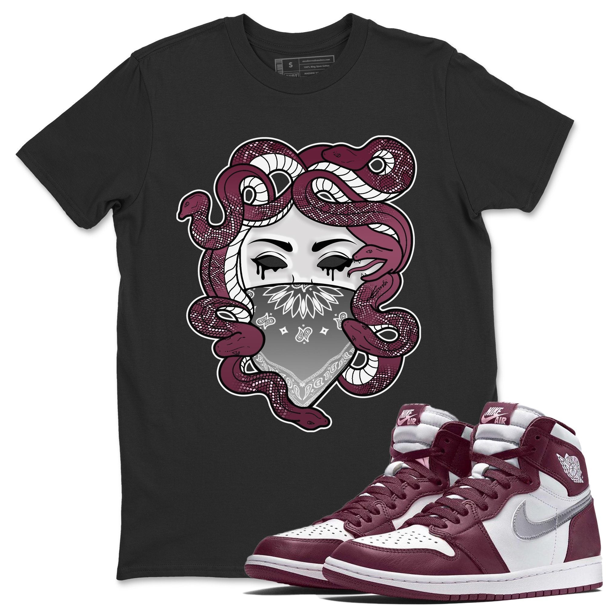 Jordan 1 Bordeaux Sneaker Matching T-Shirt Medusa Sneaker Tees Jordan 1 Bordeaux Sneaker Release Tees Crew Neck Tees