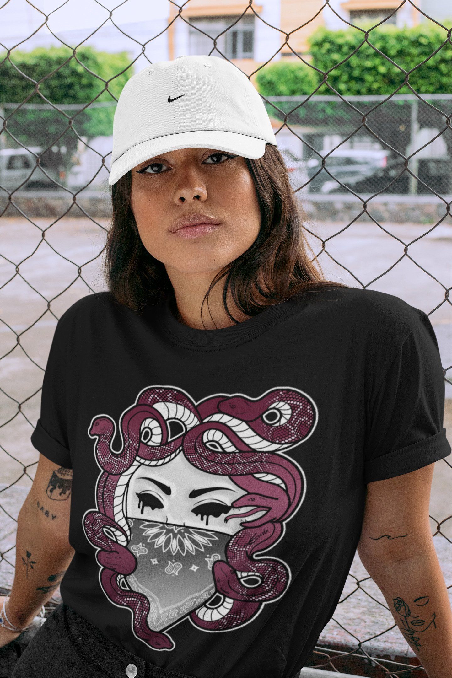 Jordan 1 Bordeaux Sneaker Matching T-Shirt Medusa Sneaker Tees Jordan 1 Bordeaux Sneaker Release Tees Crew Neck Tees