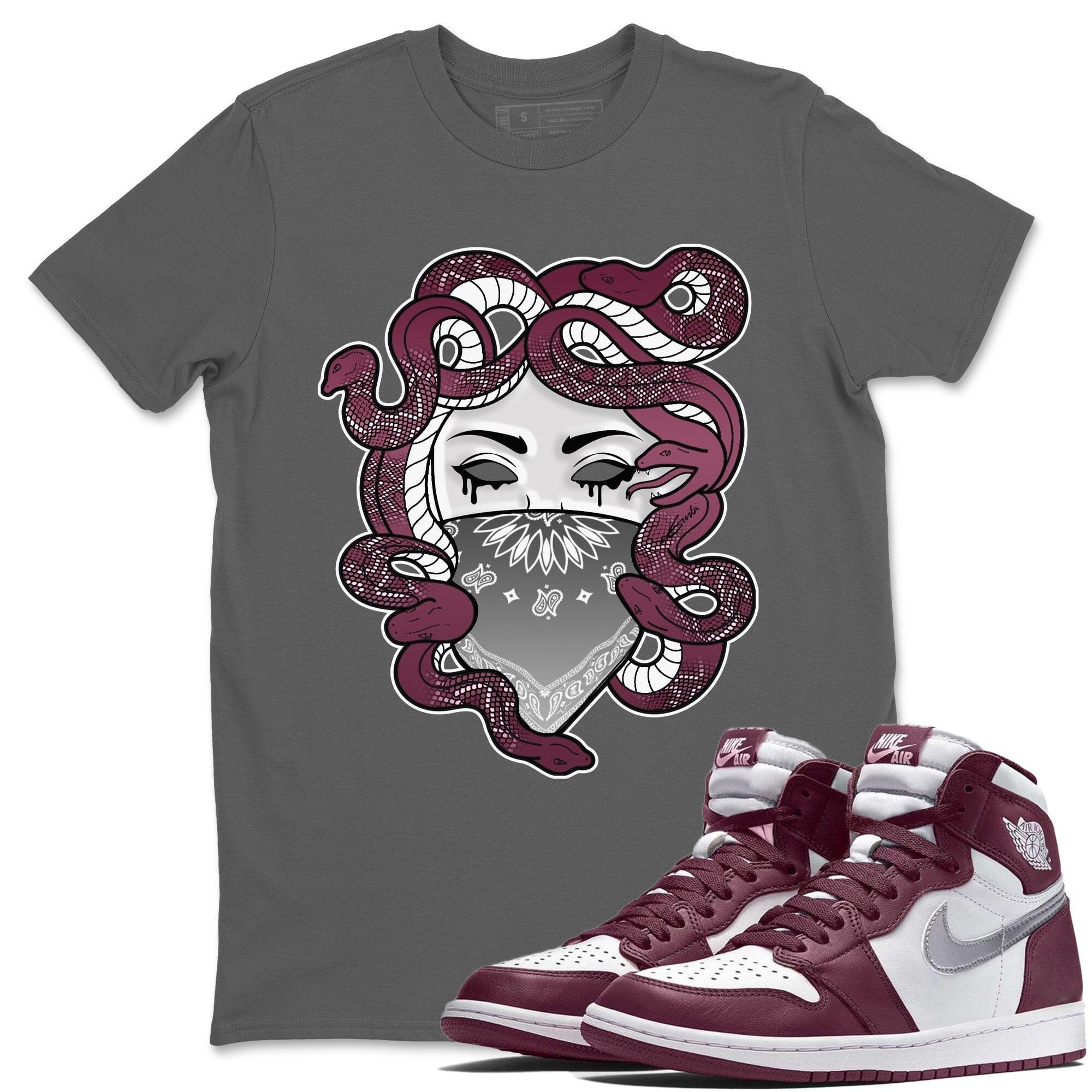 Jordan 1 Bordeaux Sneaker Matching T-Shirt Medusa Sneaker Tees Jordan 1 Bordeaux Sneaker Release Tees Crew Neck Tees