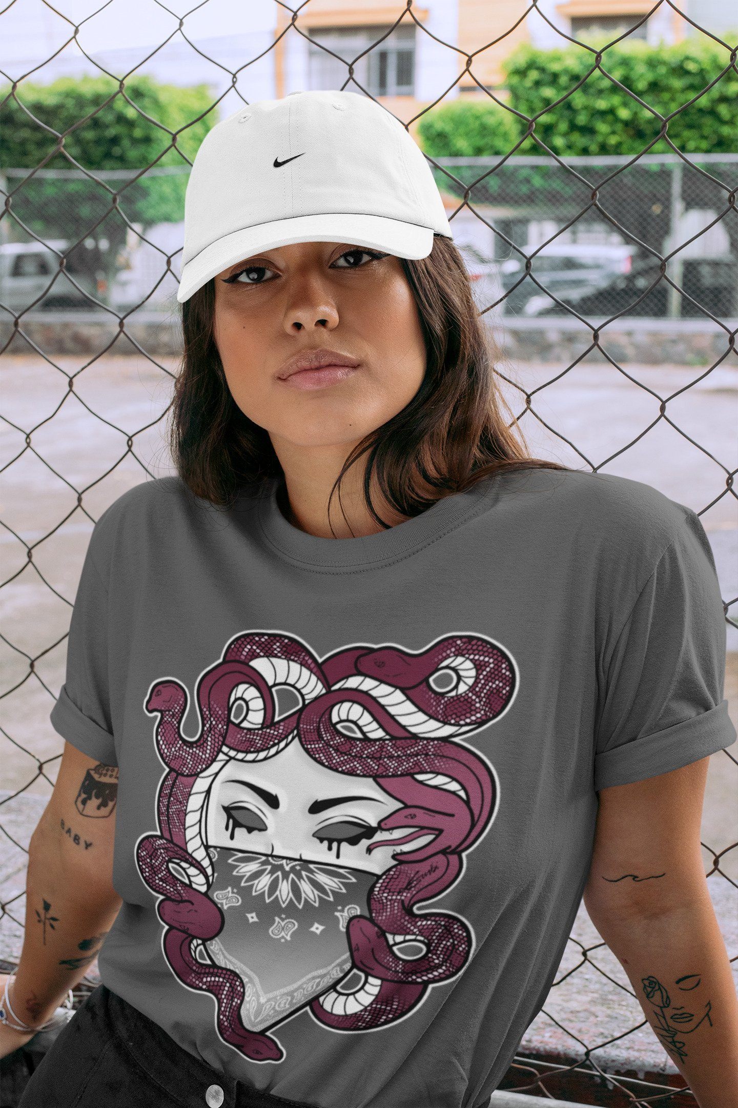 Jordan 1 Bordeaux Sneaker Matching T-Shirt Medusa Sneaker Tees Jordan 1 Bordeaux Sneaker Release Tees Crew Neck Tees