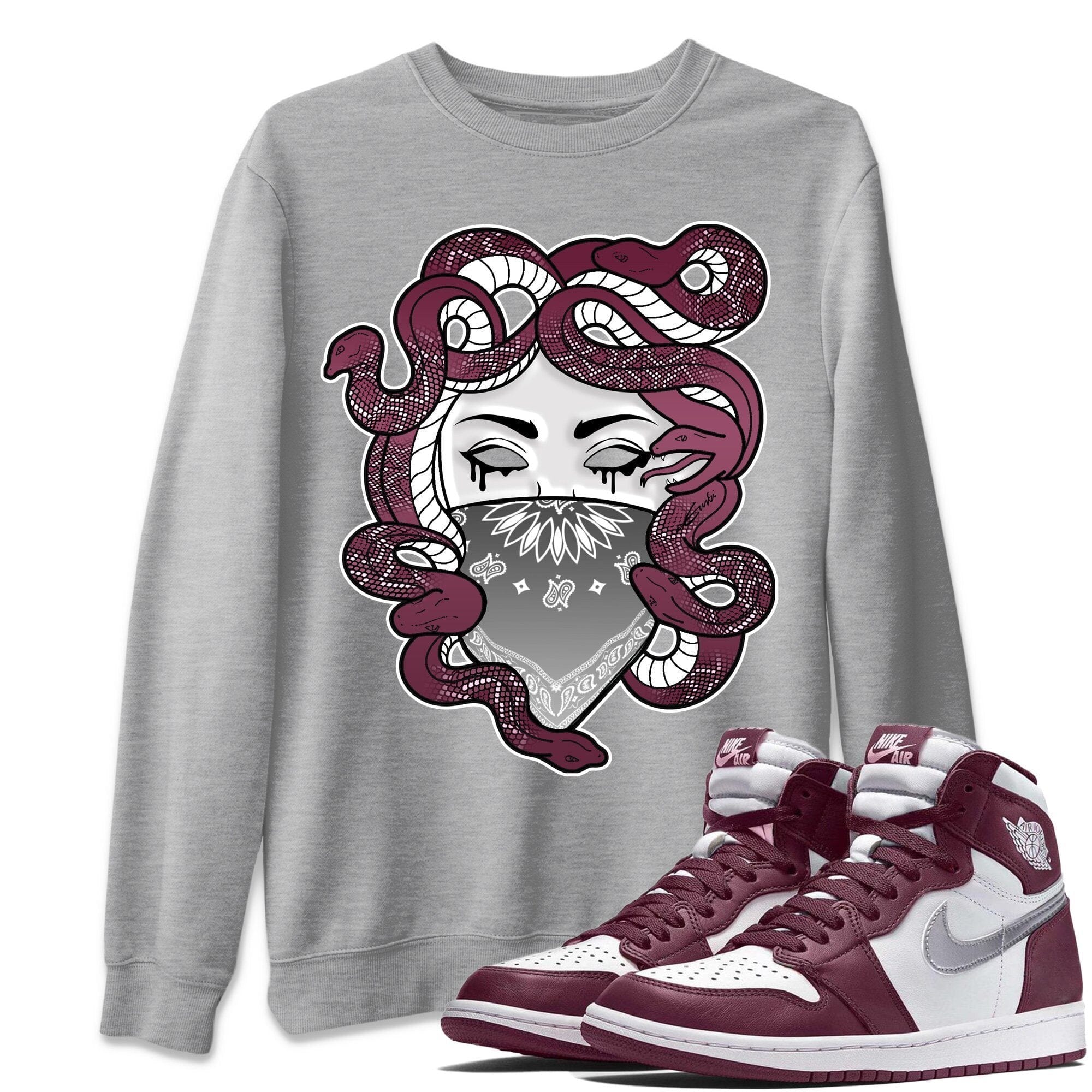 Jordan 1 Bordeaux Sneaker Matching T-Shirt Medusa Sneaker Tees Jordan 1 Bordeaux Sneaker Release Tees Crew Neck Tees