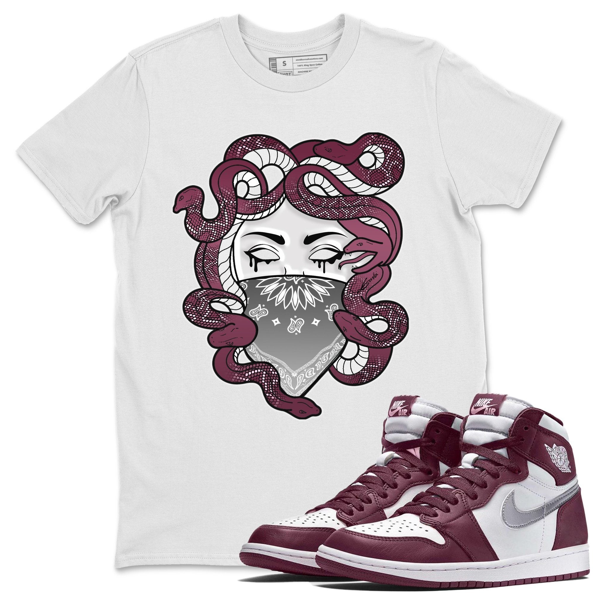 Jordan 1 Bordeaux Sneaker Matching T-Shirt Medusa Sneaker Tees Jordan 1 Bordeaux Sneaker Release Tees Crew Neck Tees